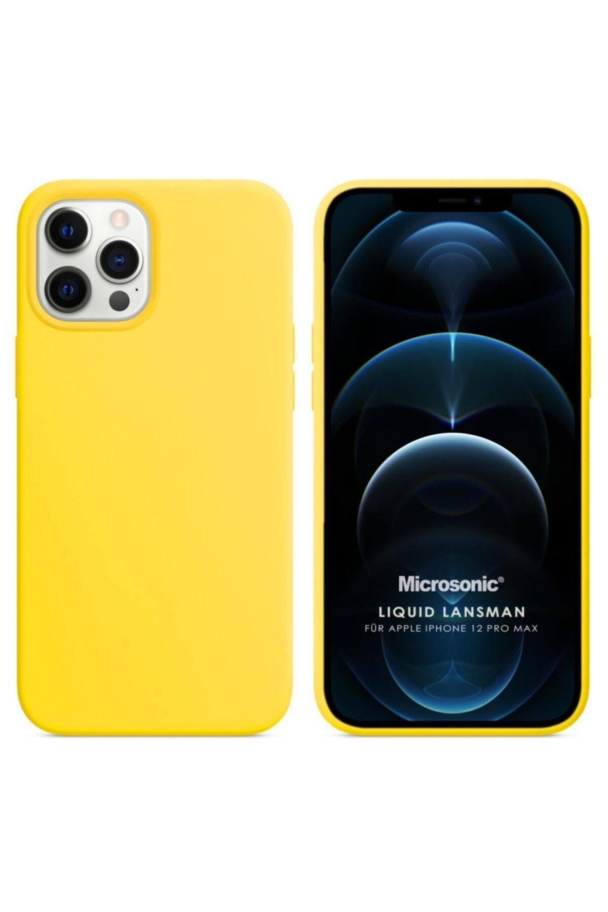 Microsonic Apple Iphone 12 Pro Max Uyumlu Kılıf Liquid Lansman Silikon Sarı