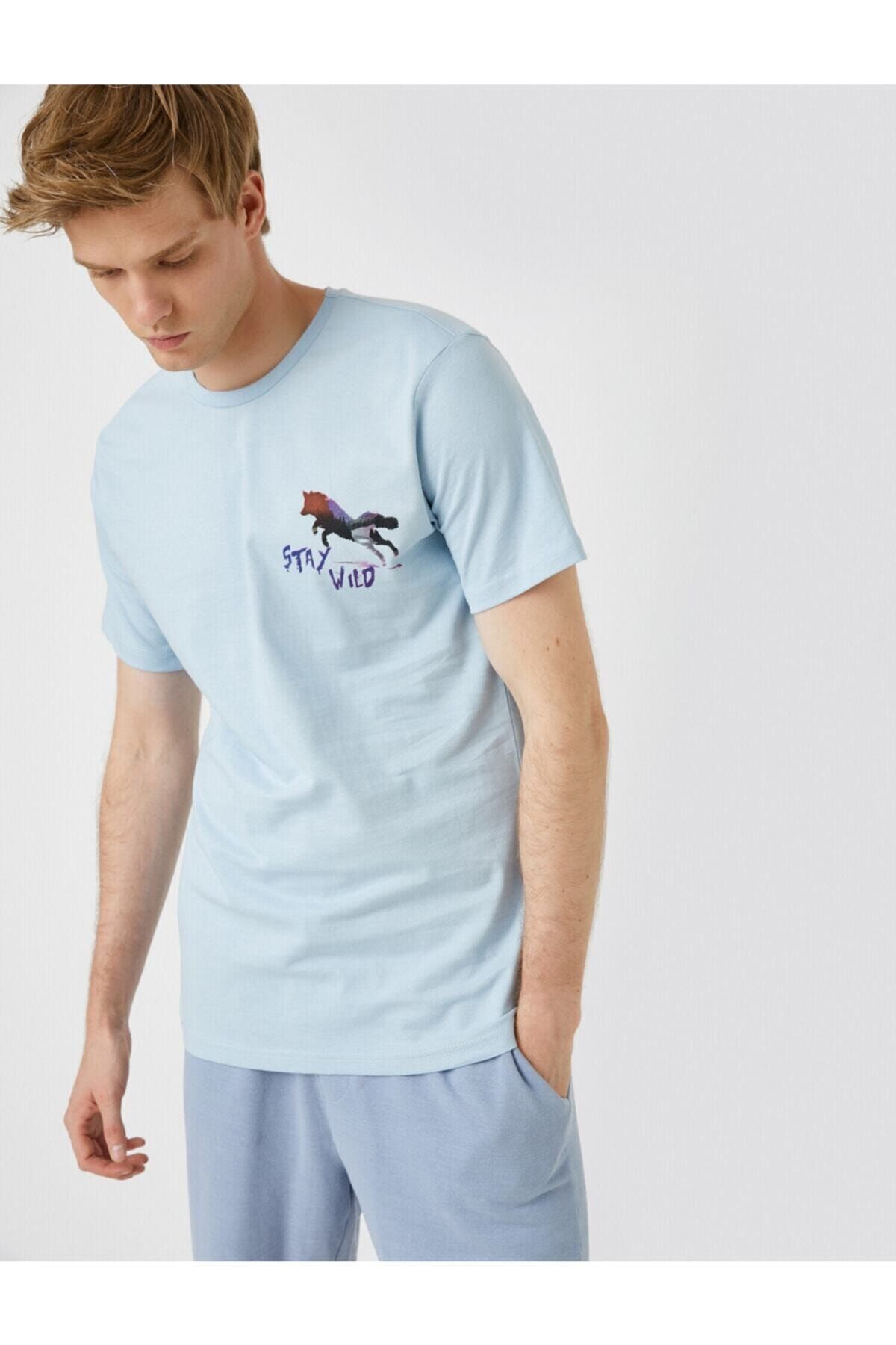 Koton Erkek A.Mavi Baskılı T-Shirt Pamuklu
