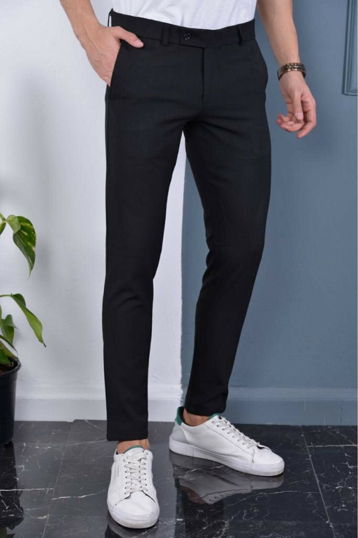 GörSeç Erkek Siyah Renk Italyan Kesim Slimfit Kumaş Pantolon