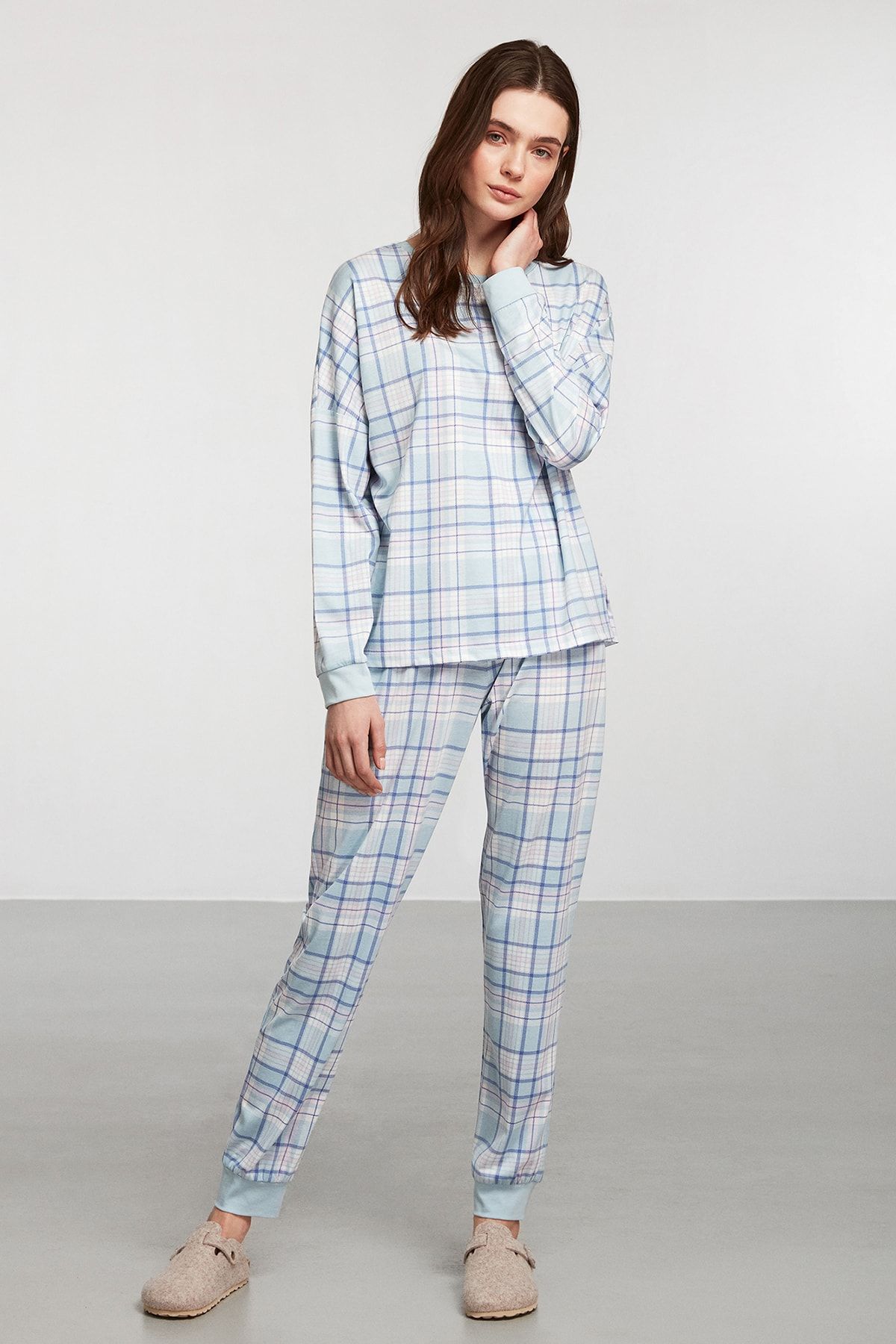 Catherines Mavi Ekoseli Pijama Takım
