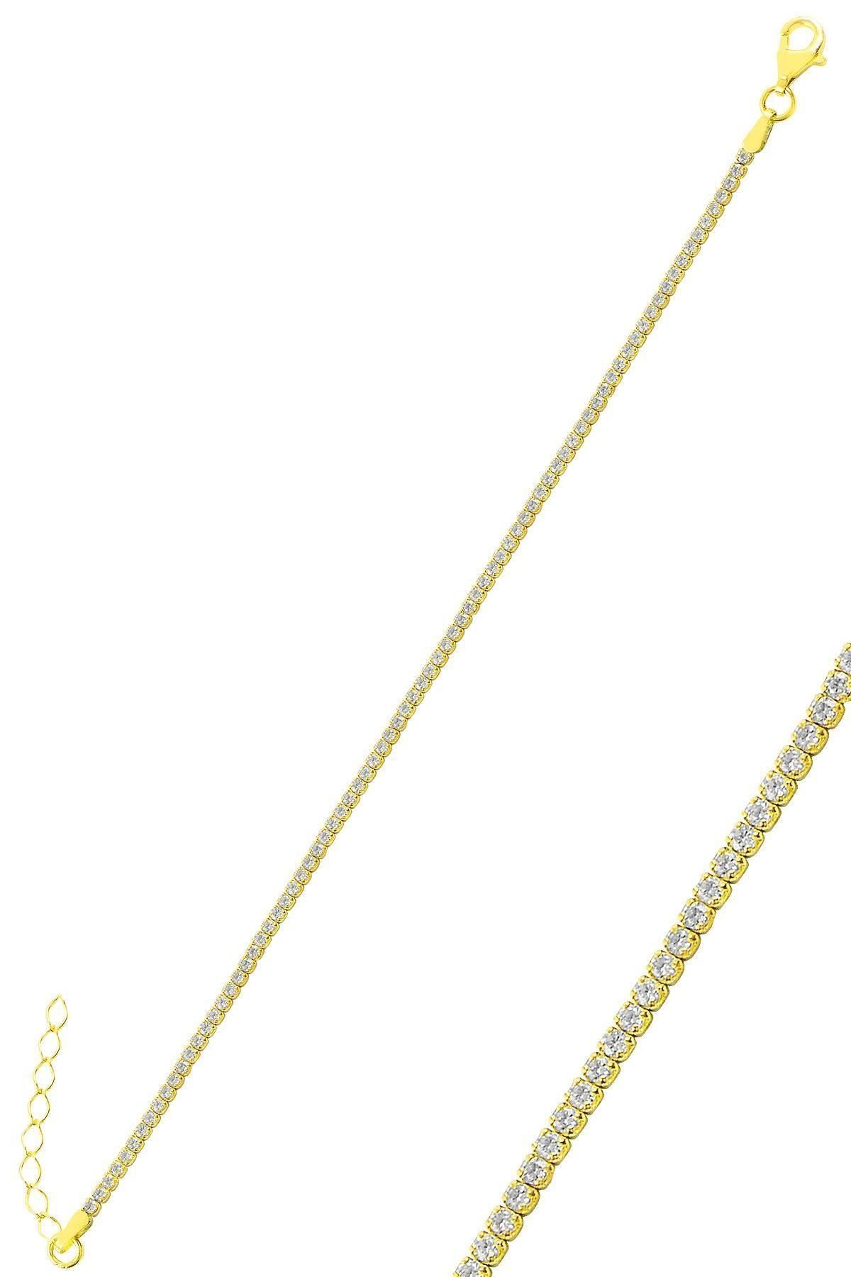 Söğütlü Silver Gümüş Altın Yaldızlı Pırlanta Modeli Zirkon Taşlı Su Yolu Bileklik