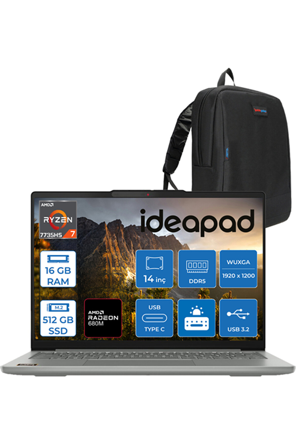 Ideapad Slim 5 R7 7735HS 16GB Ddr5 512GB SSD Radeon 680M FDOS 14