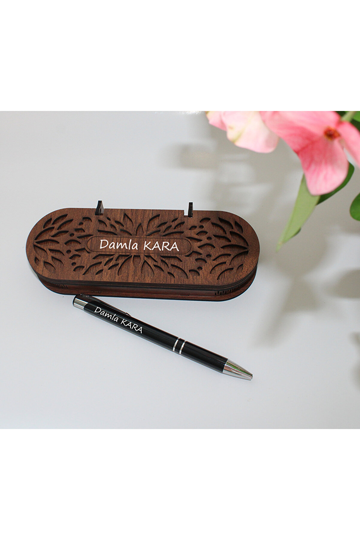 karalar ahşap Kişiye Özel İsimli Ahşap Kutulu Özel Mesajlı Metal Tükenmez Kalem Hediyelik