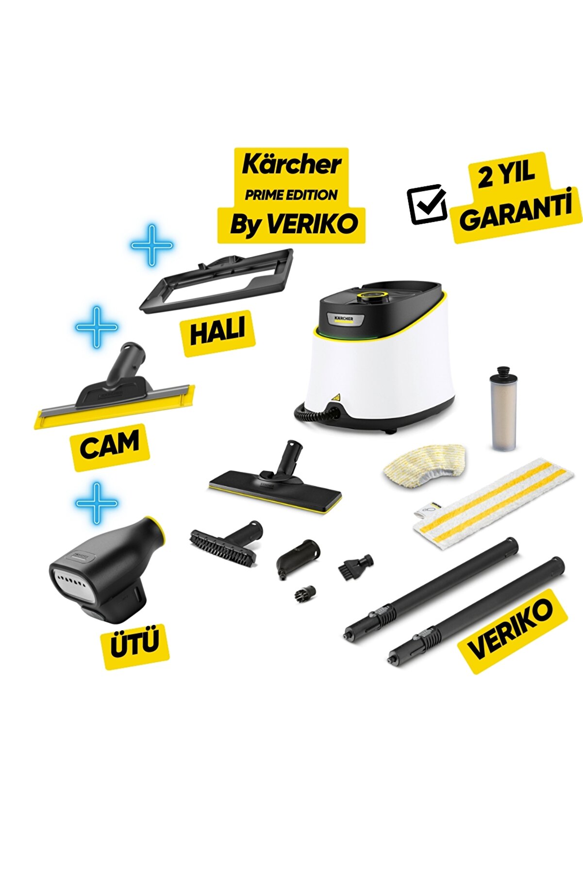 Sc 3 Deluxe Easyfix Prime Paket by Veriko Buharlı Temizleme Makinesi Halı, Cam ve Ütü Dahil Beyaz