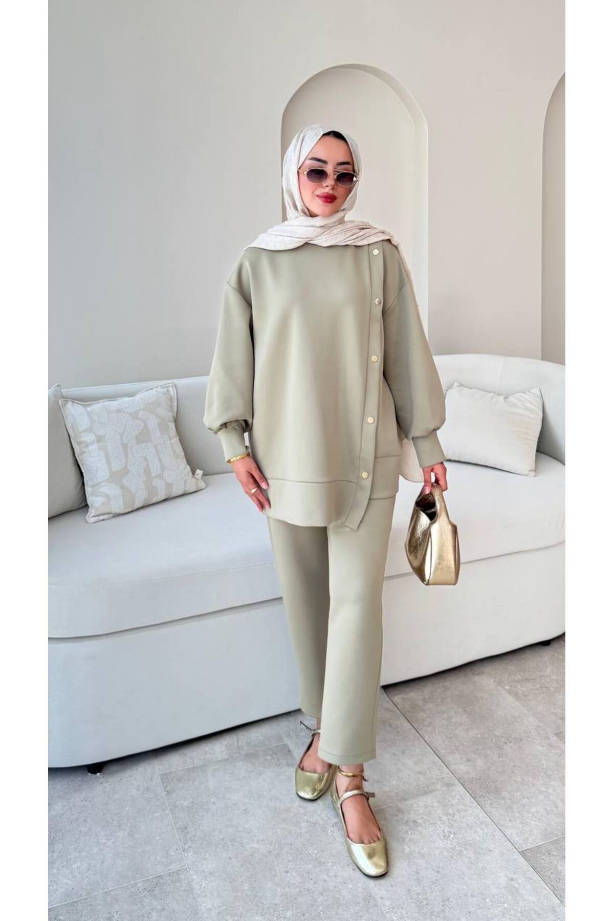 Molly Nelly Kadın Skuba Yandan Çıtçıtlı Pantolon Tesettür Takımı