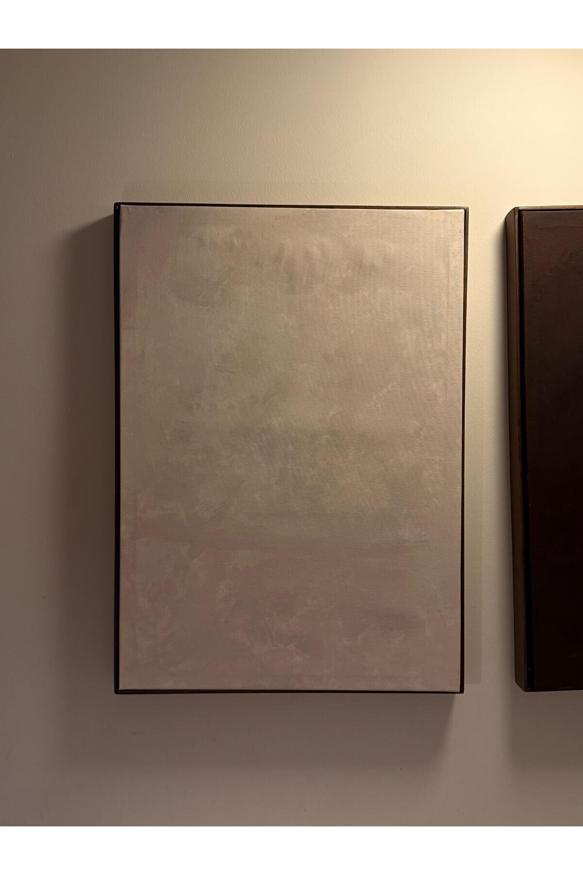 VIVECA Moon Soyut Tablo - Minimal Bej Renkli Ahşap Floater Çerçeveli