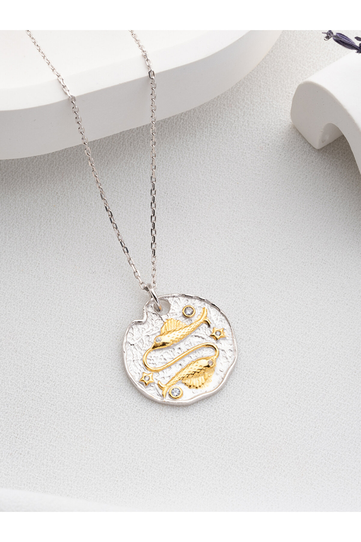 Two Arts Jewelry Kadın 925 Ayar Gümüş Balık Burcu Kolye | Kişiye Özel | Hediye Kutusunda