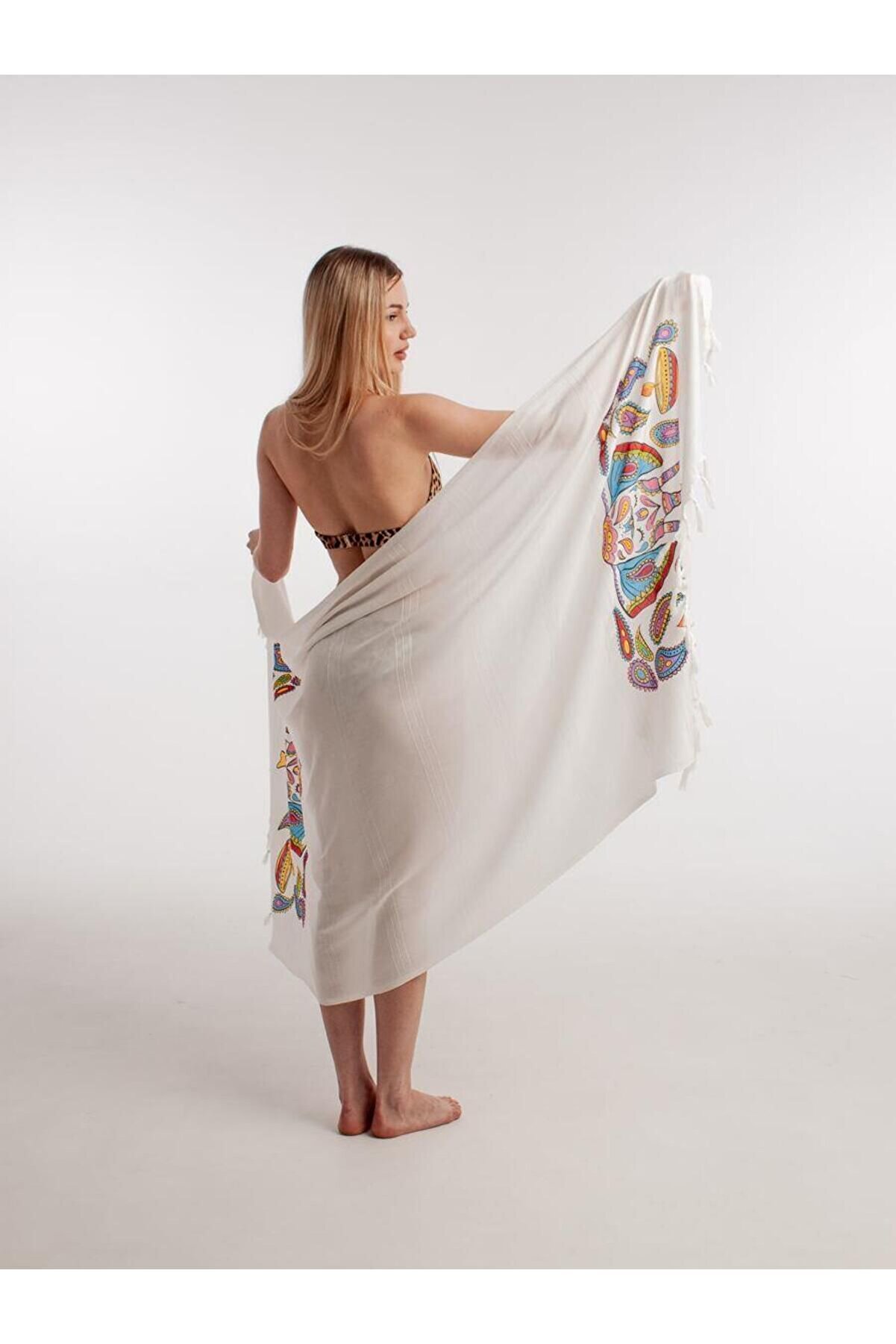 Varol Baskılı Bambu Peştemal Plaj Havlusu - Doğal Rafine Doğal Bambu