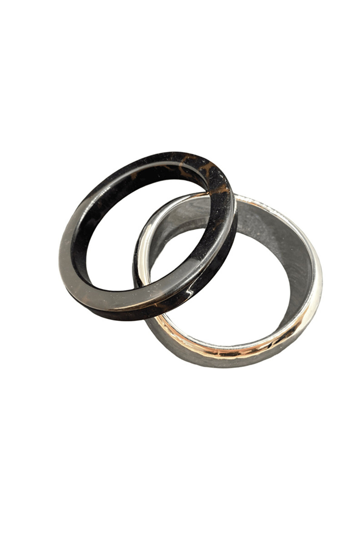 FM İkili Modern Şık Çelik Bilezik Seti | Siyah & Gümüş