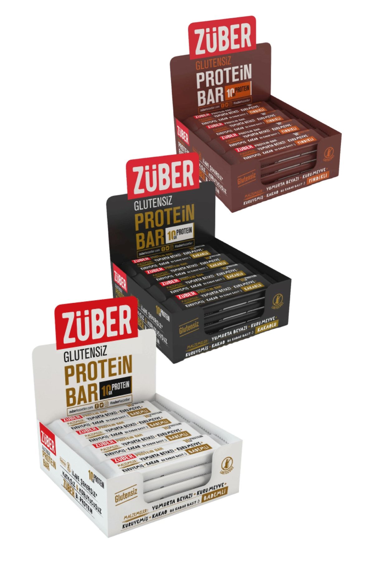 Züber Bademli Kakaolu Fındıklı Glutensiz Doğal Lifli Protein Bar X 3 Avantaj Paket