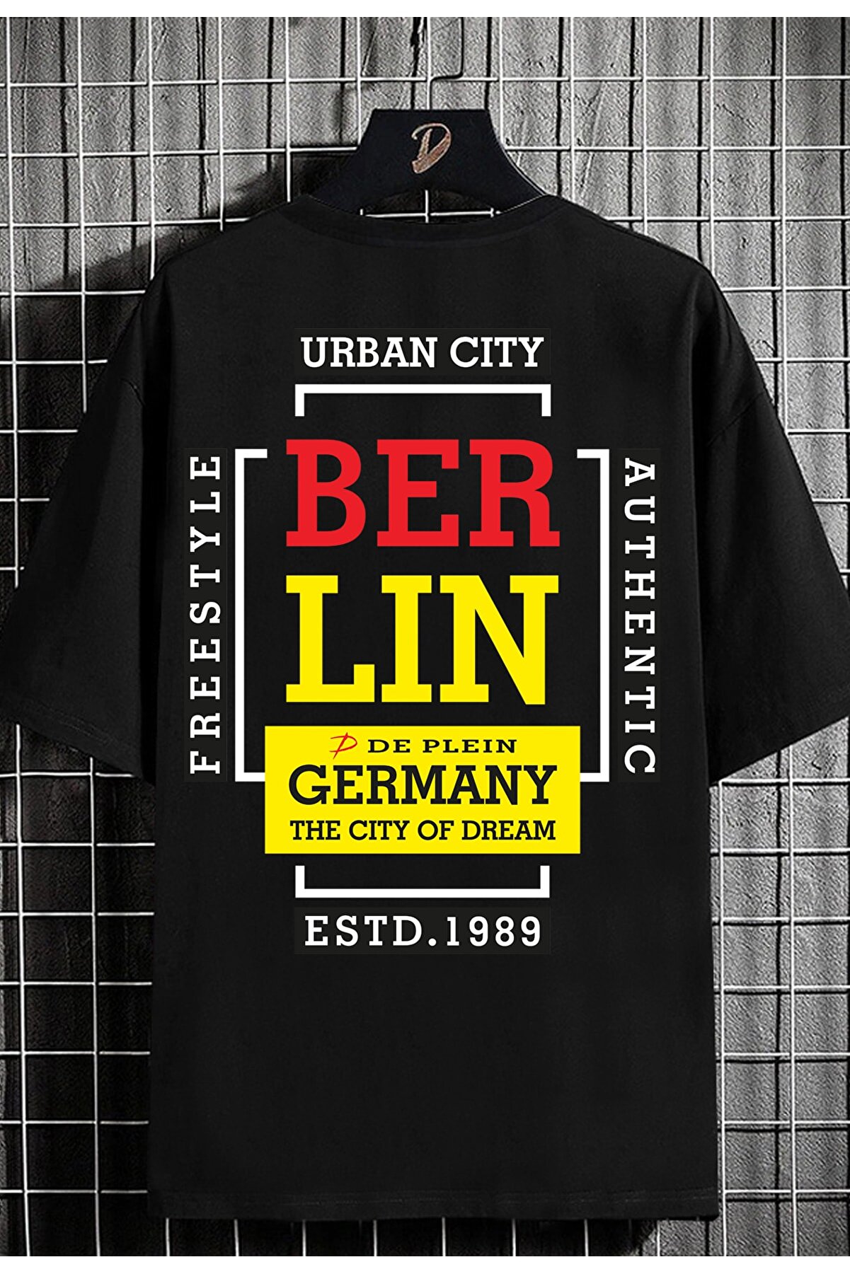 DE PLEIN Oversize Unisex Berlin Siyah Baskılı % 100 Pamuk T-shirt