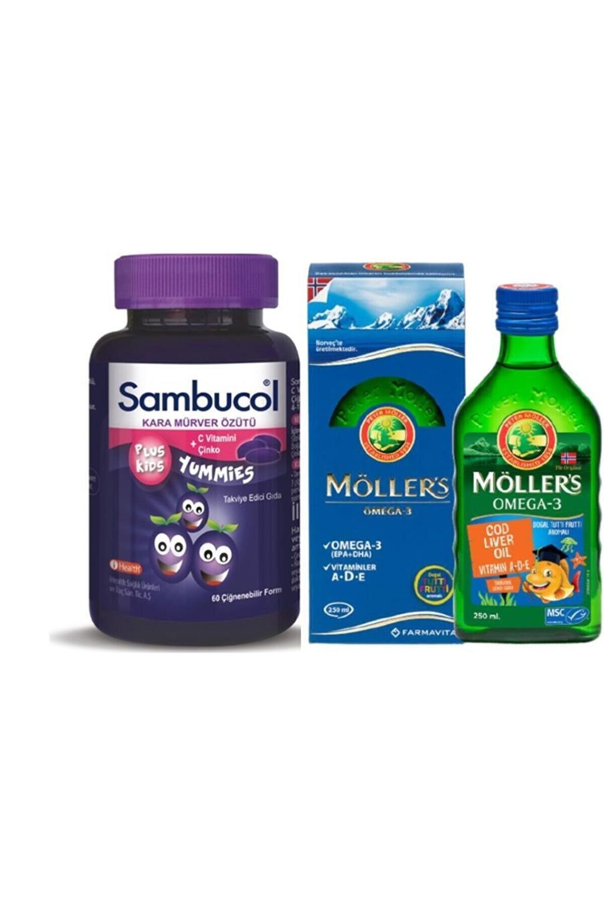 Sambucol Plus Kids Yummies 60 Çiğneme Tableti+möller's Omega-3 Balık Yağı Şurubu Tutti Frutti 250 Ml