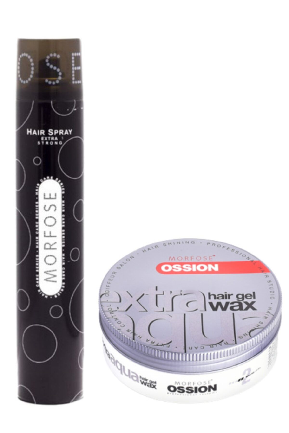 Morfose Saç Spreyi Siyah 400 ml + Ossion Extra Aqua Gel Wax 2 Extra Hair  150 ml
