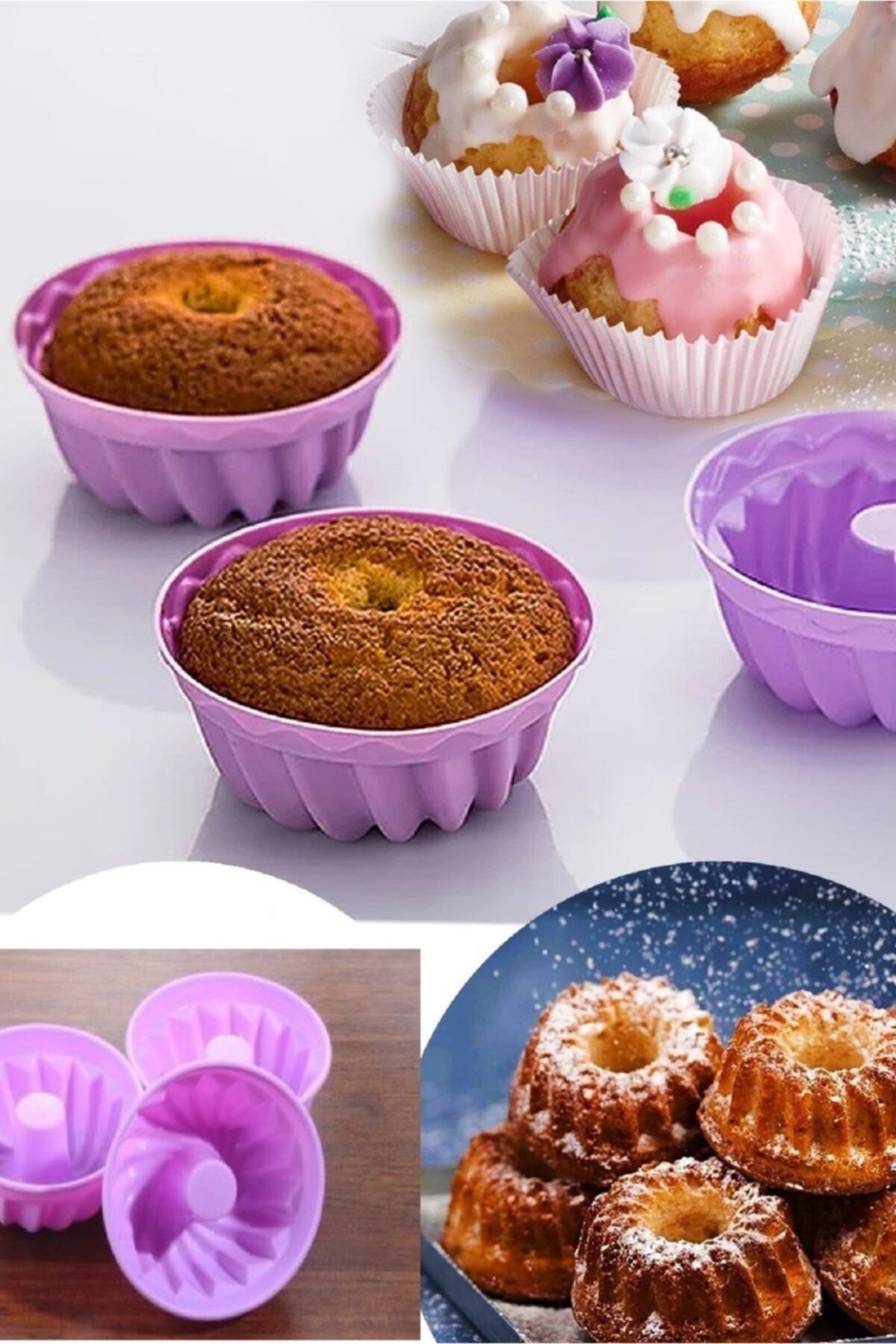 Bastonlu Harika Avm 6 Lı Mini Göbekli Silikon Muffin Kek Kalıbı (renk: Lila)