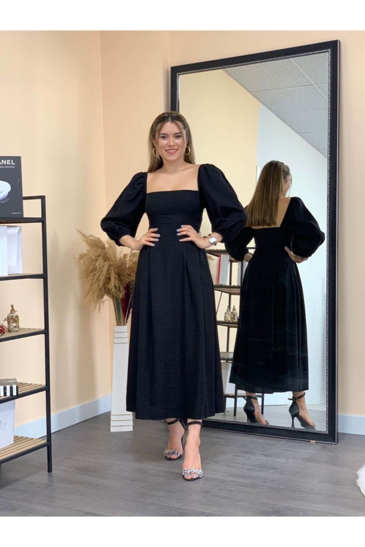 giyimmasalı Viskon Kumaş Midi Elbise - Siyah