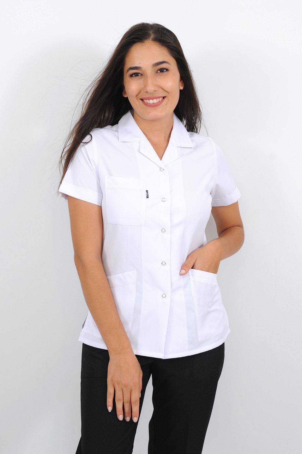 Lobby Uniform Kadın Kısa Kollu Beyaz Alpaka Kumaş Doktor Hemşire Eczacı Laborant Veteriner Öğretmen Önlüğü