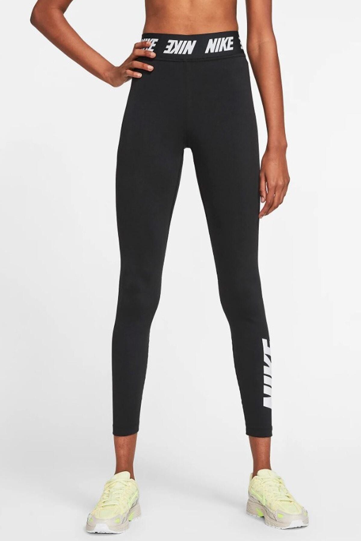 Nike Sportswear Tight Fit Bel Bantlı Yüksek Belli Pamuk Polyester Siyah Tayt