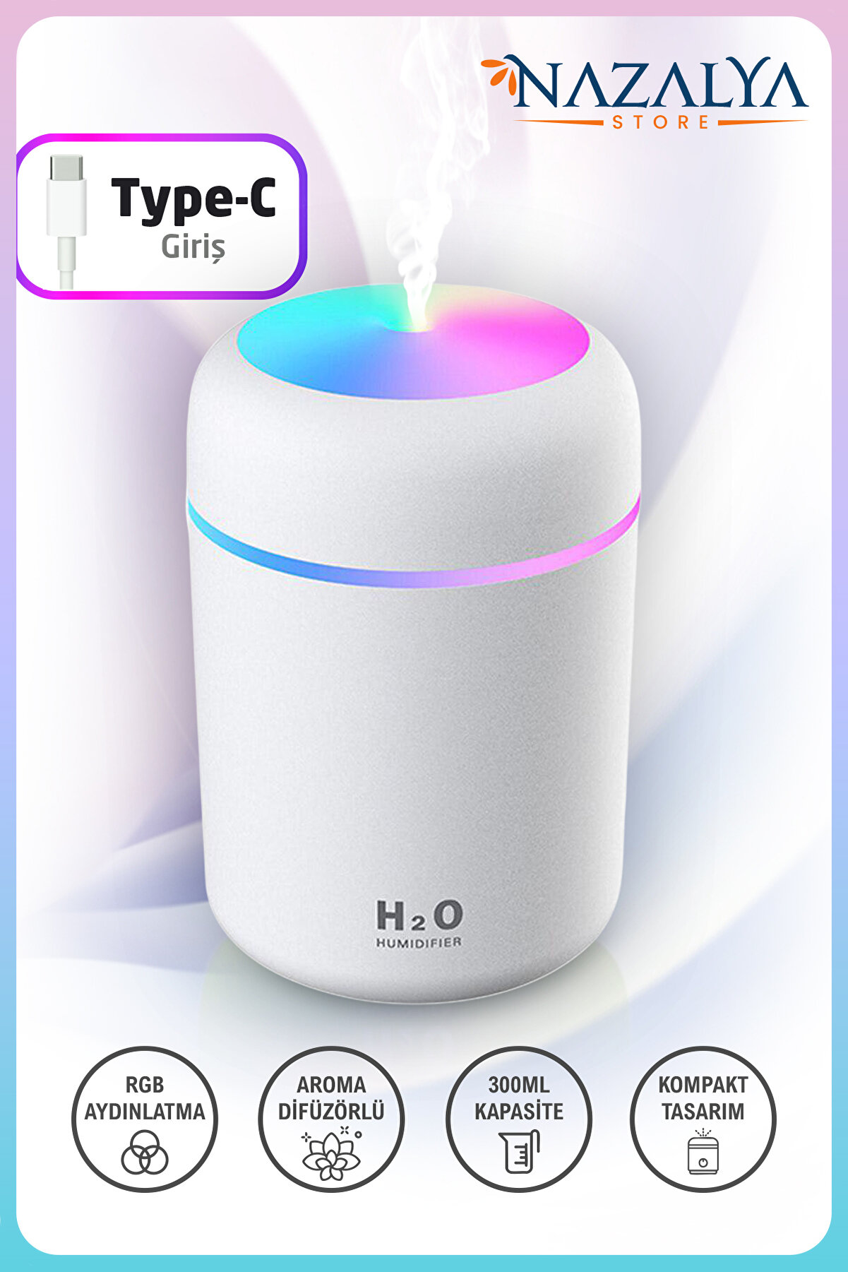 Nazalya 300 ml Ultrasonik LED Hava Nemlendirici ve Aroma Difüzörü