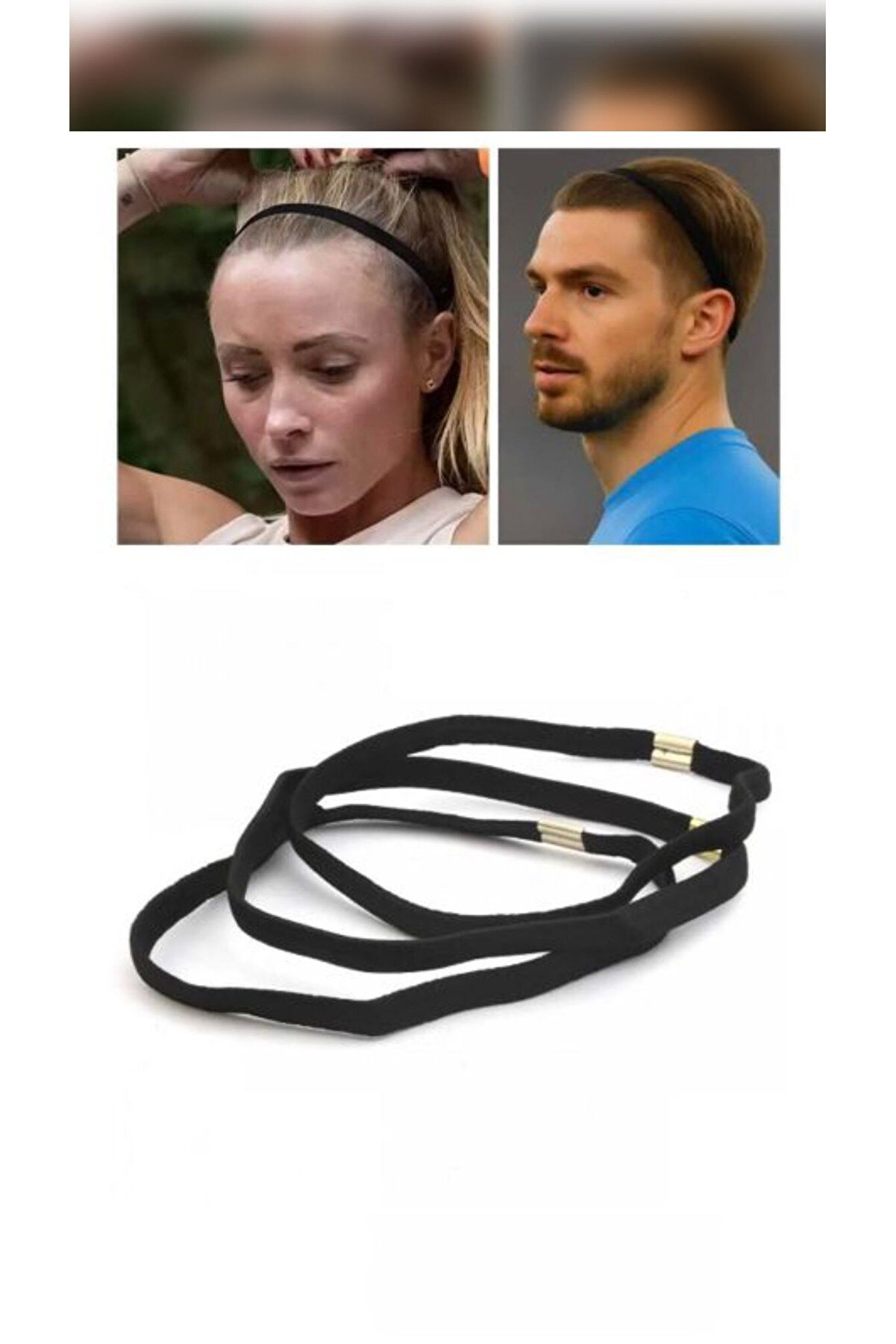 İnDerin 3 Adet Unisex Sporcu Saç Bandı - İnce Yoga Bant - Siyah Lastik Saç Bandı