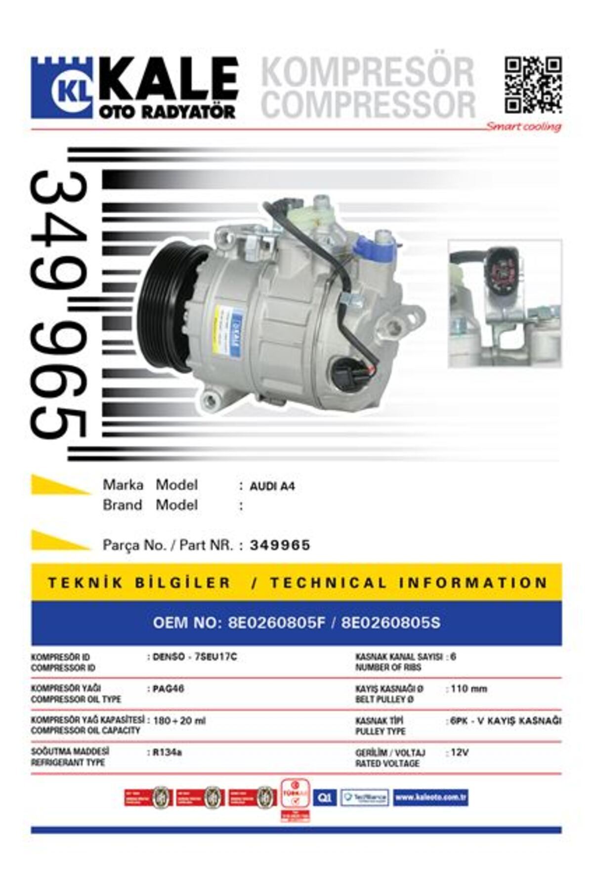 Vag Klima Kompresoru Audı A4 01>05 [6pk V Kayıs Kasnagı] [110mm] - 349965