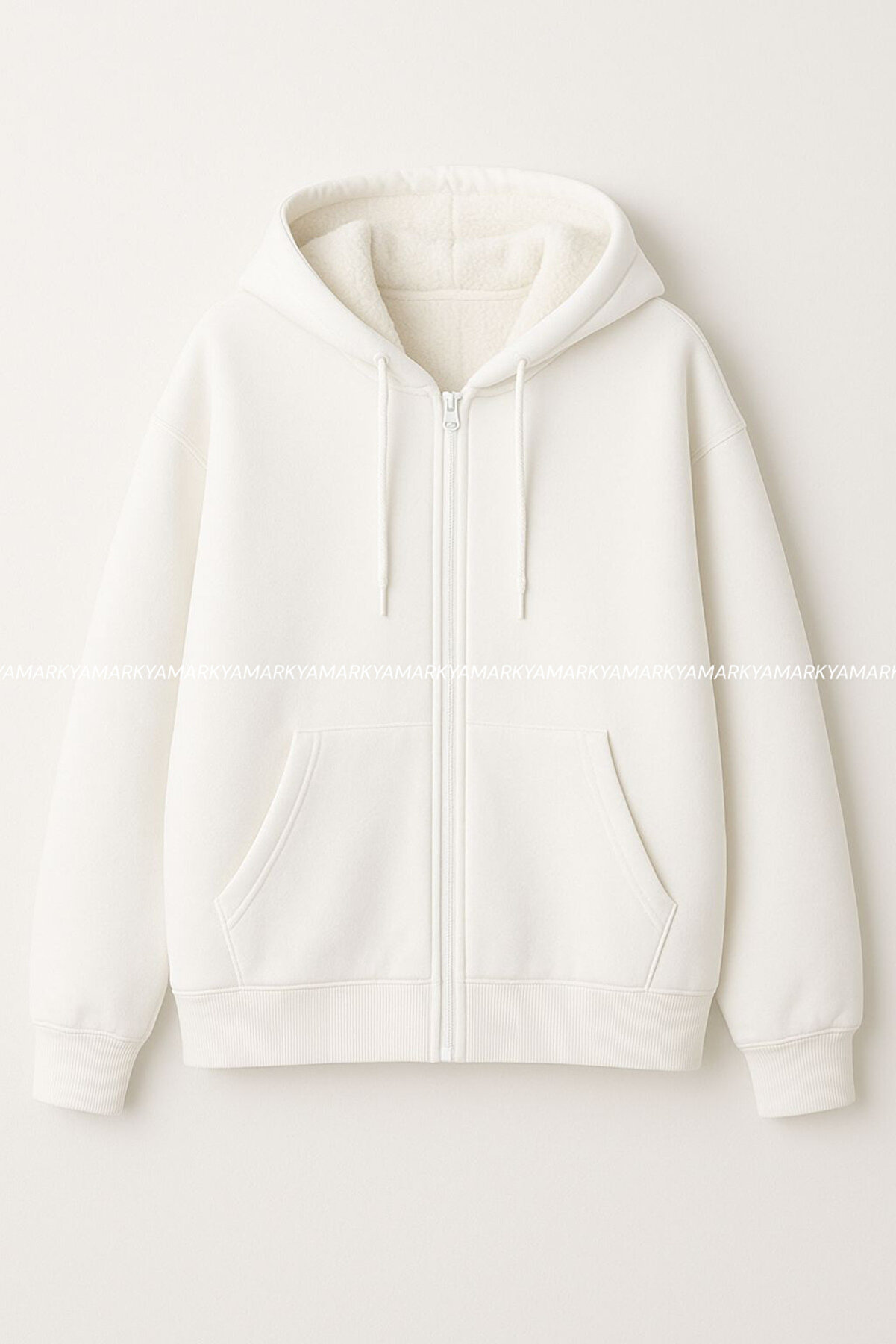 LG LAGULER Unisex Fermuarlı Polarlı Kanguru Cepli Oversize Kışlık Hoodie Ceket