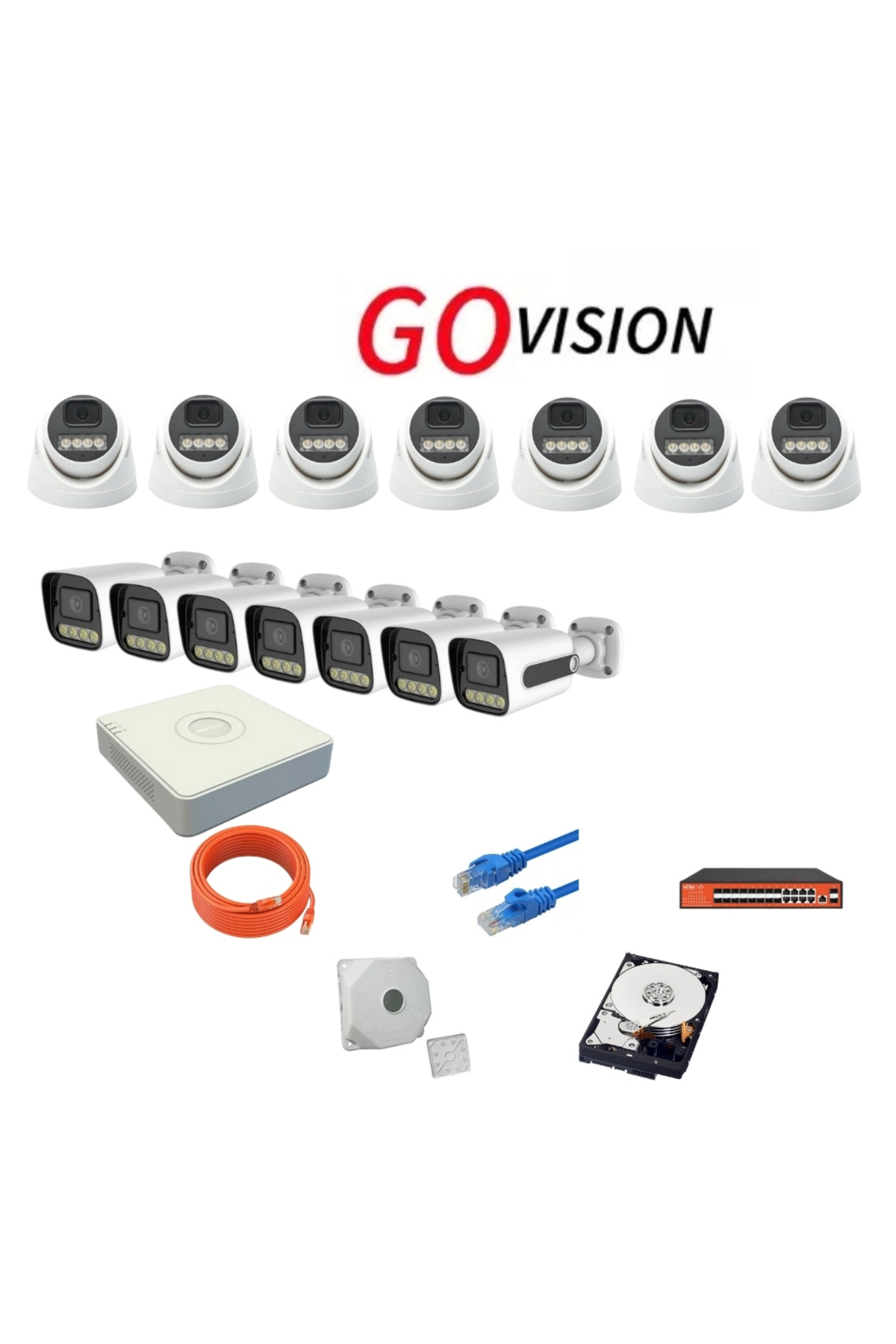 14'lü 4MP 4K Ultra HD IP Güvenlik Kamera Seti (Gece Görüşlü, Dış Mekan Uyumlu)