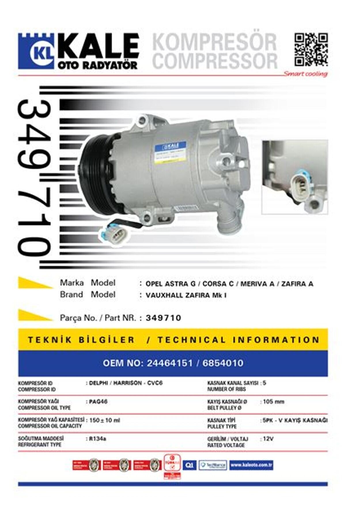 Opel Klima Kompresoru Opel Astra G Corsa C Meriva A Zafıra A [5pk V Kayıs Kasnagı] [105mm] -