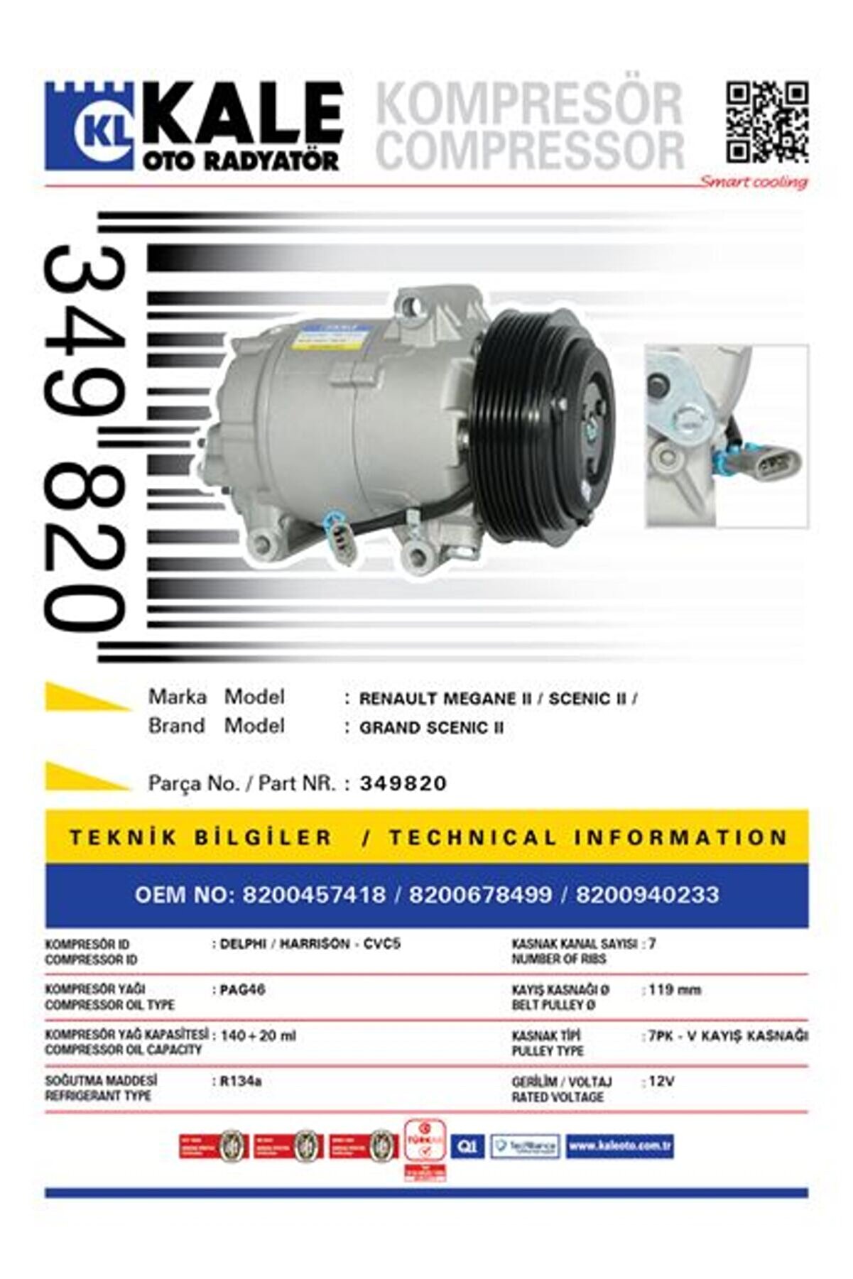 Renault Klima Kompresoru Renault Megane II Scenic II Grand Scenic II [7pk V Kayıs Kasnagı] [119mm