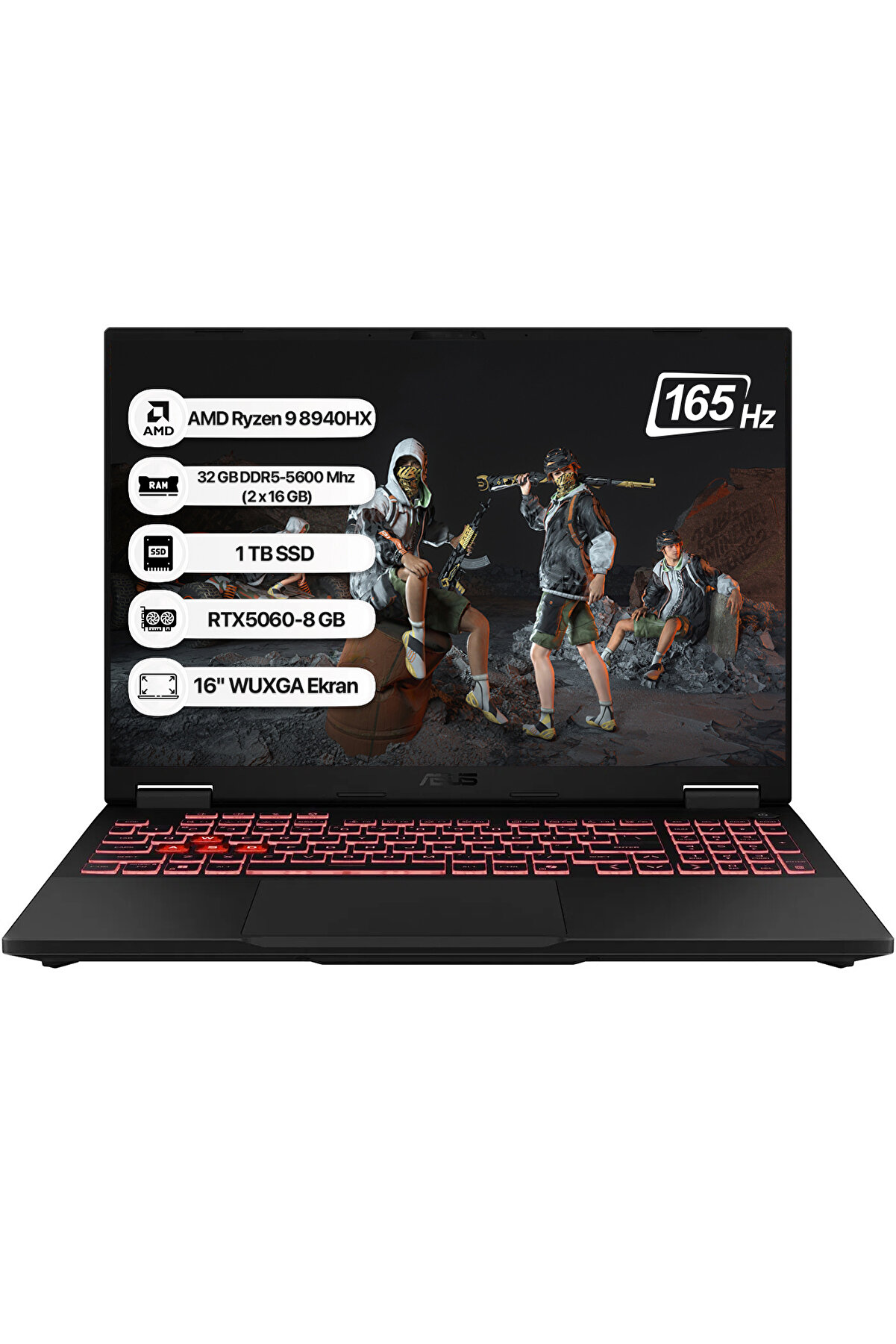Tuf Gaming A16 FA608PM-RV026 AMD Ryzen 9 8940HX 32GB 1TB SSD RTX5060-8GB 115W Freedos 16