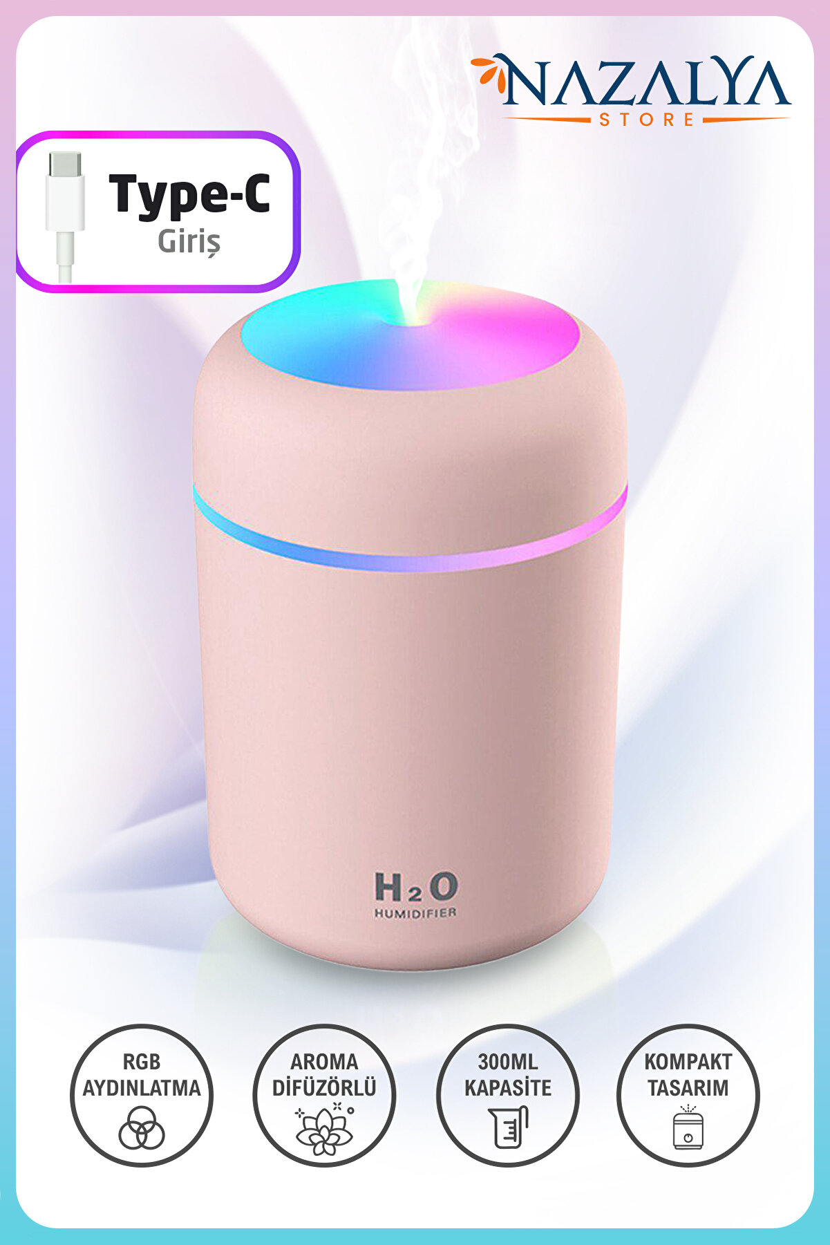 Nazalya 300 ml Ultrasonik LED Hava Nemlendirici ve Aroma Difüzörü