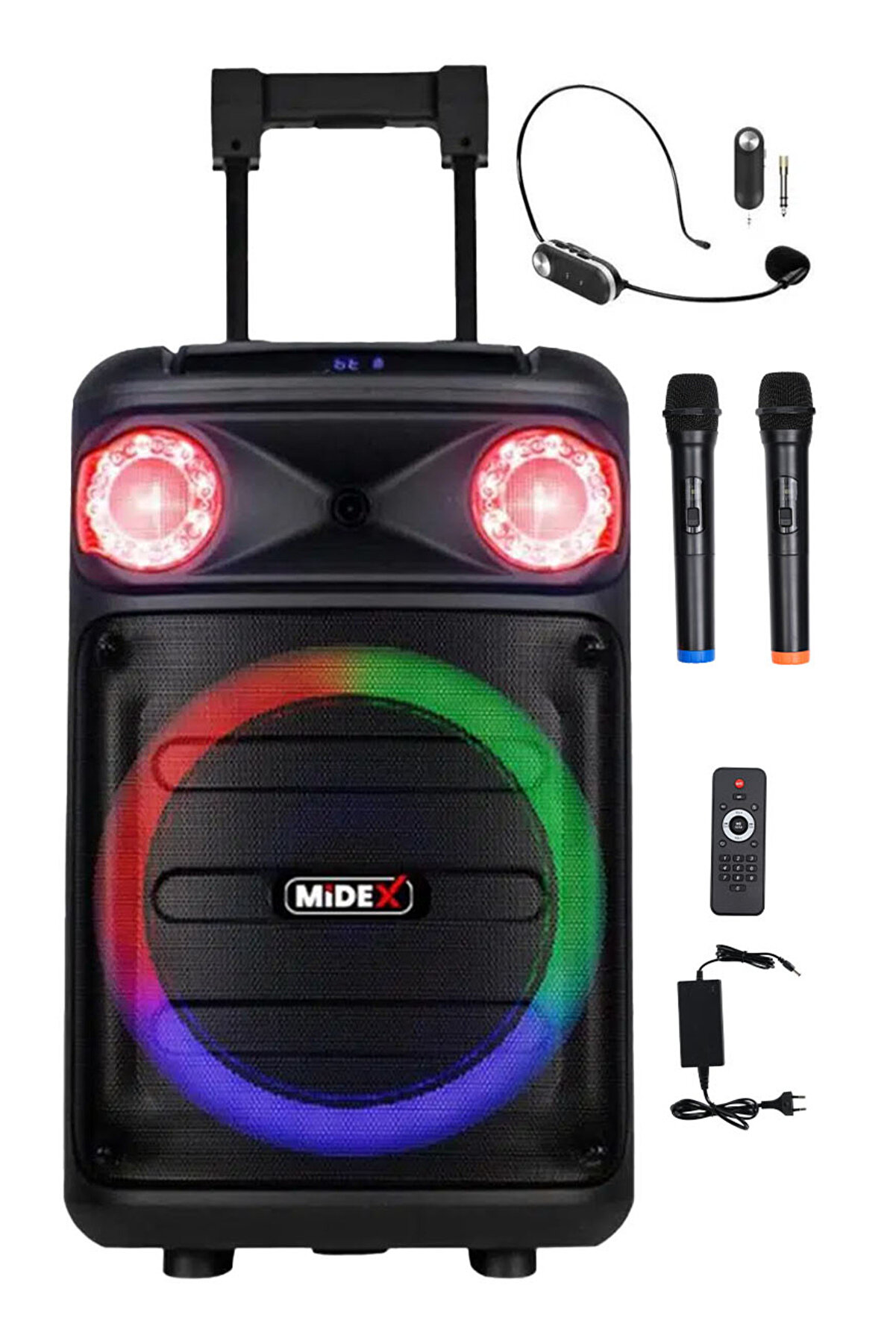 MXR-1300HX Taşınabilir Seyyar Portatif 3 Mikrofonlu Şarjlı Ses Sistemi Hoparlör (1300 Watt)