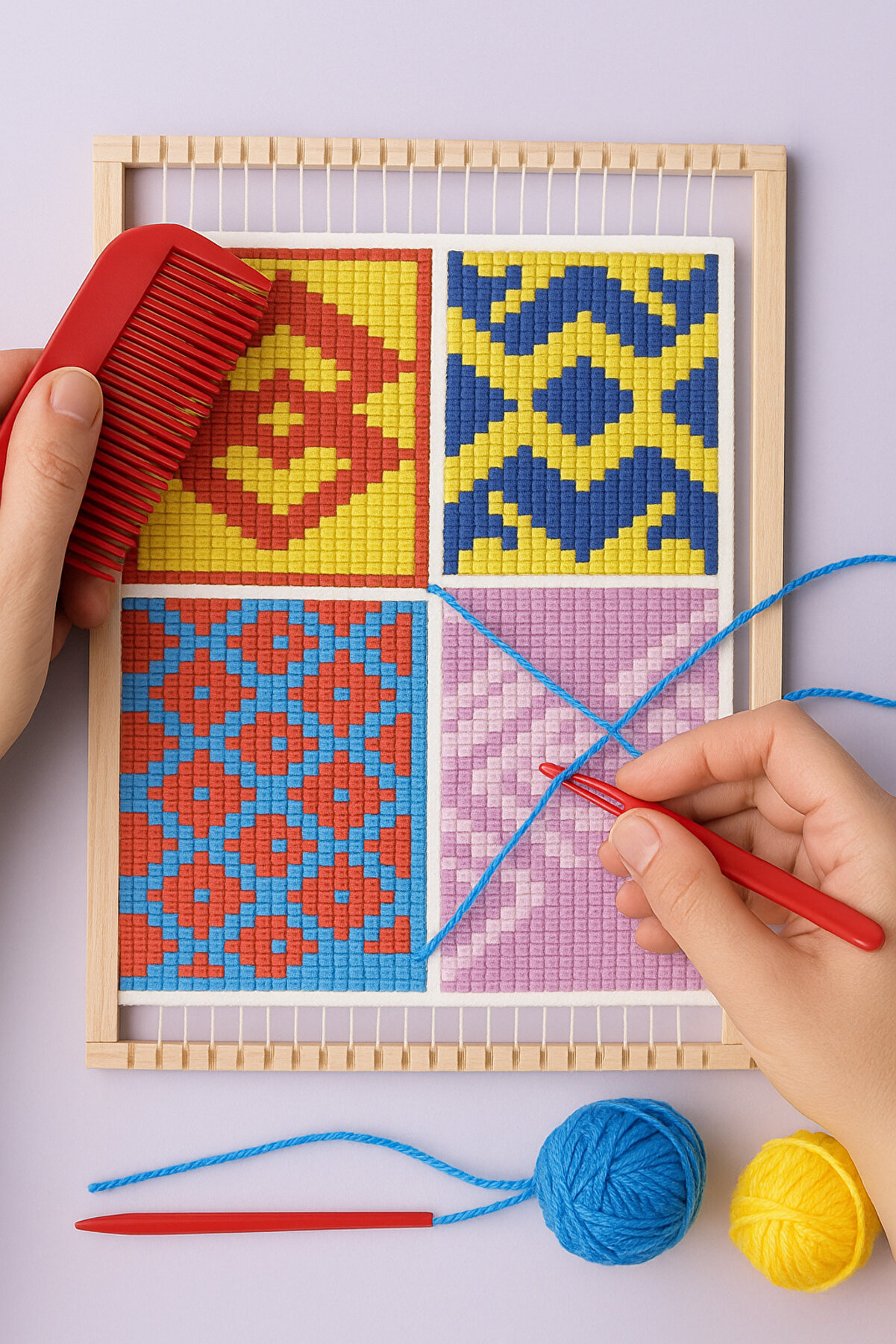 Minopi Ahşap Halı Dokuma Tezgahı - 22x29 cm Çocuk Hobi Seti