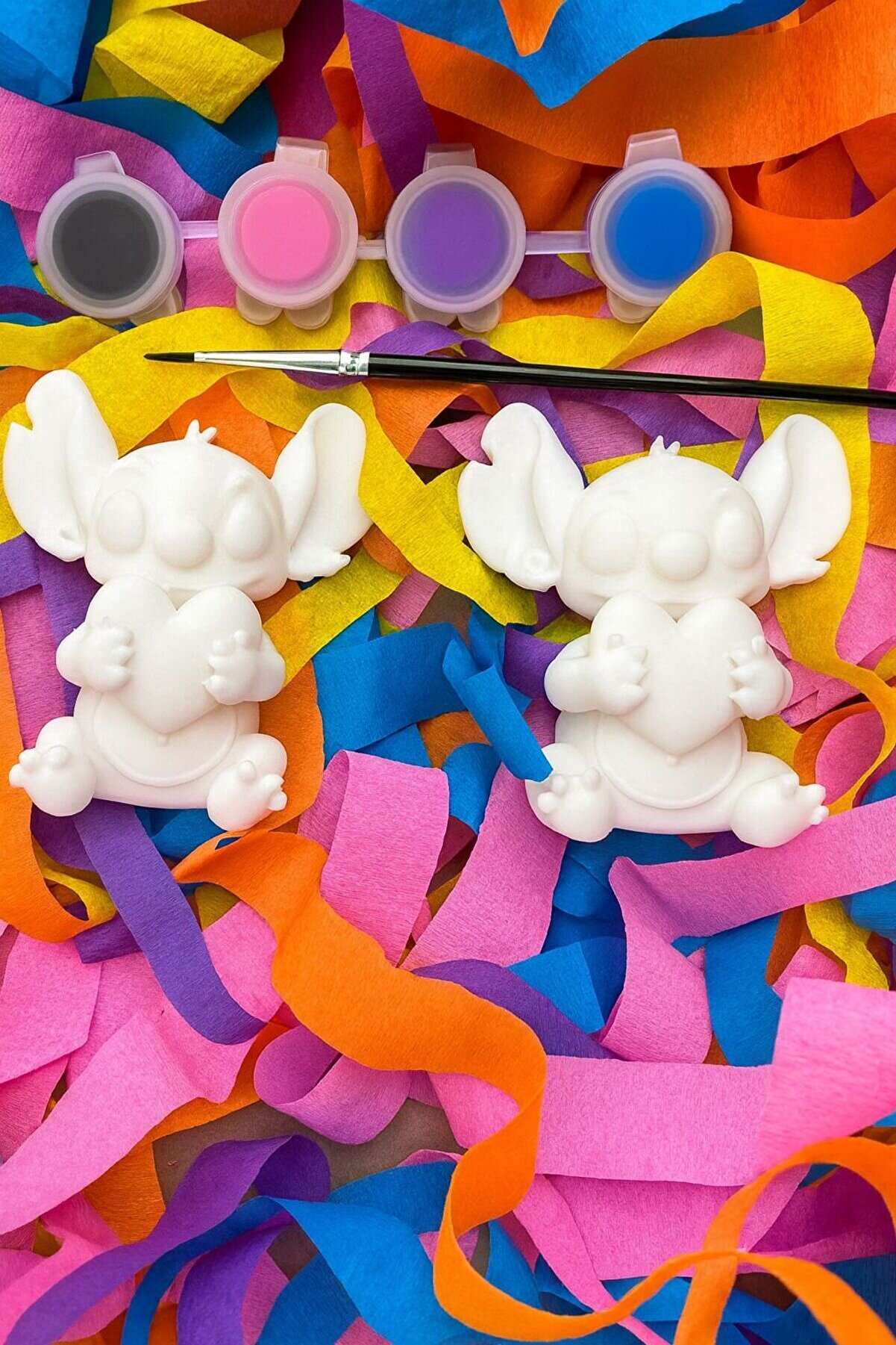 Mynivora Sevgiliye Hediyelik Oyuncak İkili Kalpli Stitch Biblo Boyama Seti + 4 Renk Boya / 3D