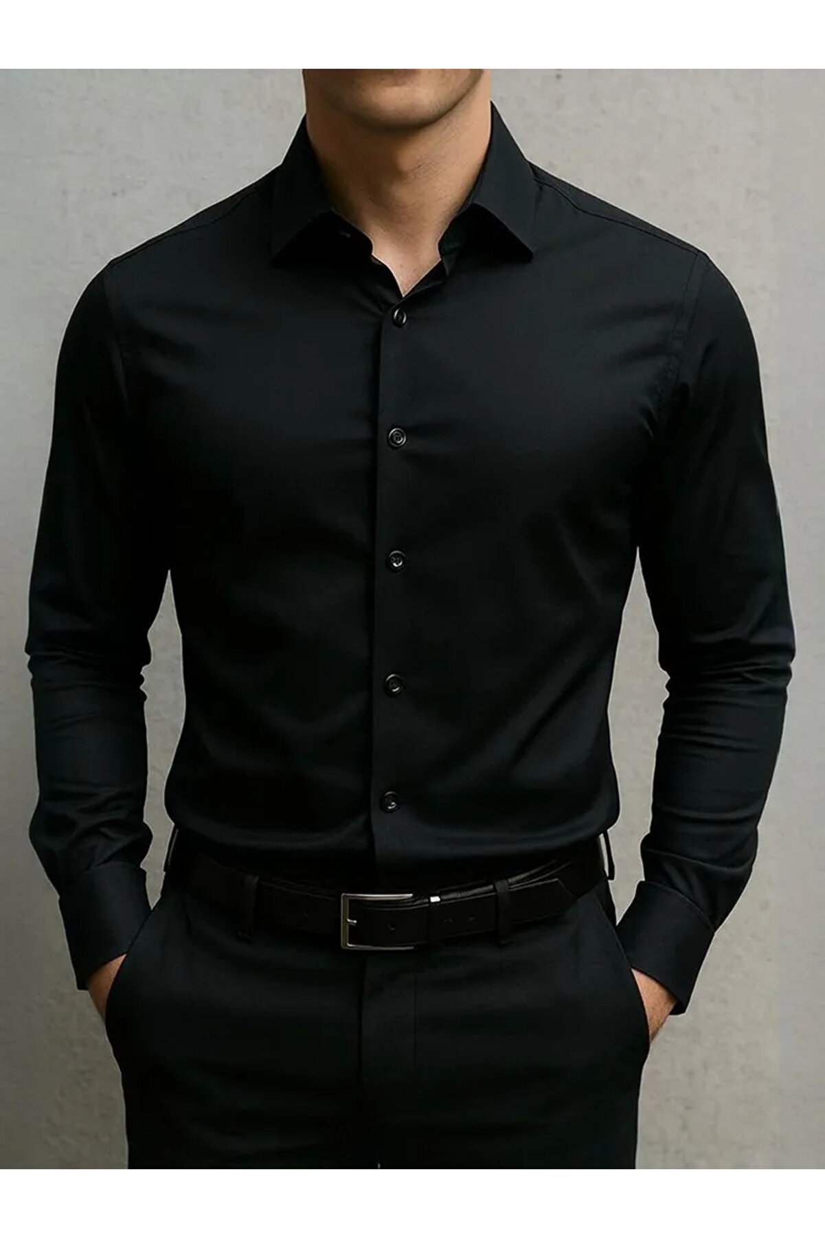 Zikuv Slim Fit Siyah Erkek Gömlek - Teri Emen Nefes Alan Doku