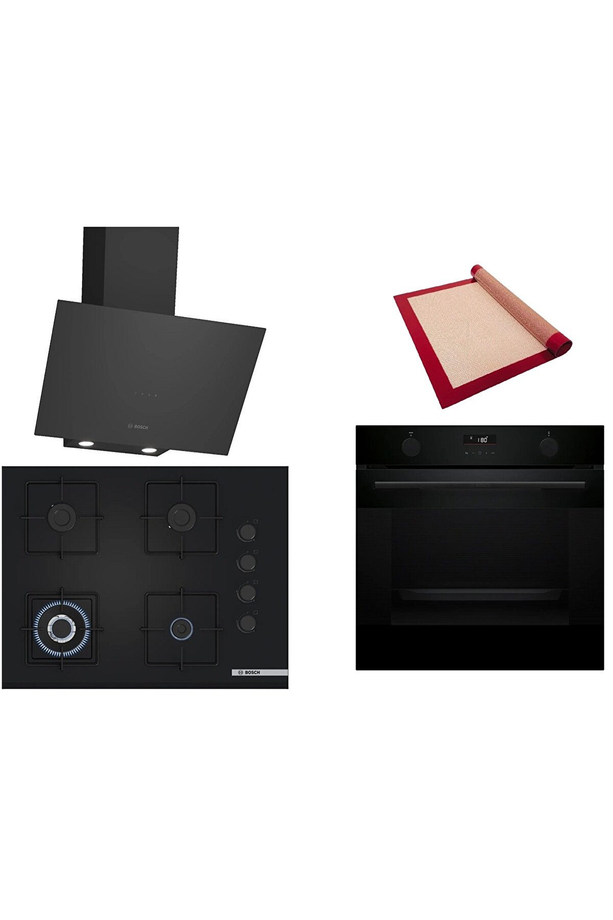 Siyah 3 lü Ankastre Set (HUA736EA0T-POH7C6P30O-DWK64PJ60T) Buhar Destekli - Pişirme Matı ile