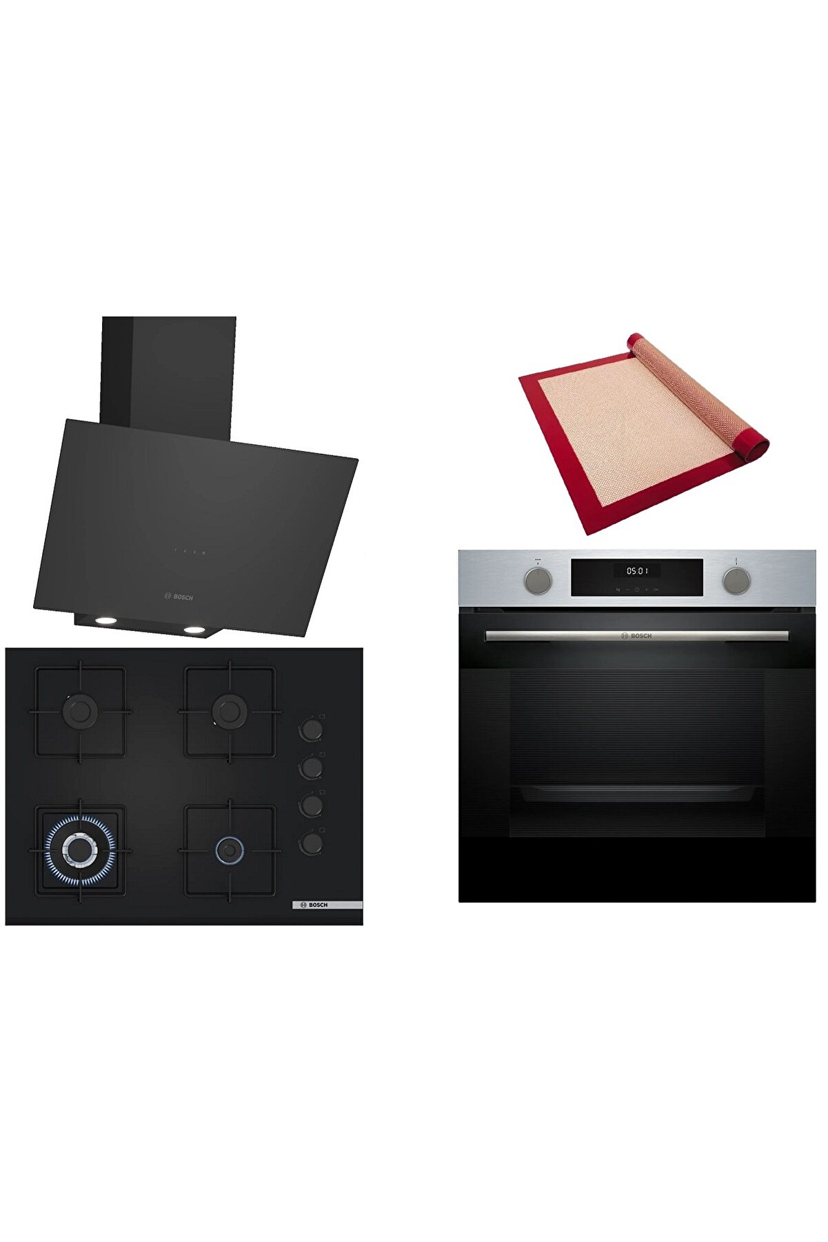 Siyah 3 lü Ankastre Set (HUA717BR0T-POH7C6P30O-DWK64PJ60T ) -Buhar Destekli-Pişirme Matı ile