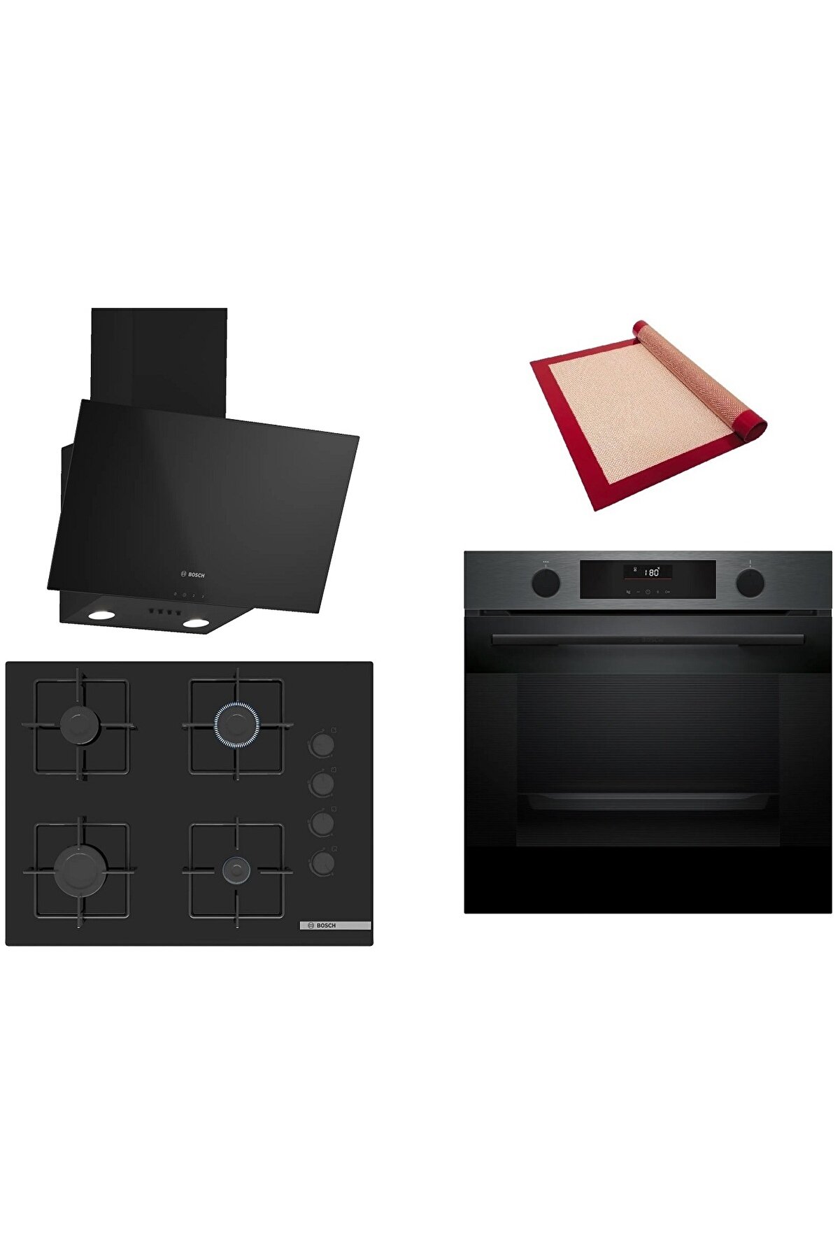 Siyah 3 lü Ankastre Set (HUA736EG0T-POP7C6P30O-DWK63PJ60T) Buhar Destekli - Pişirme Matı ile