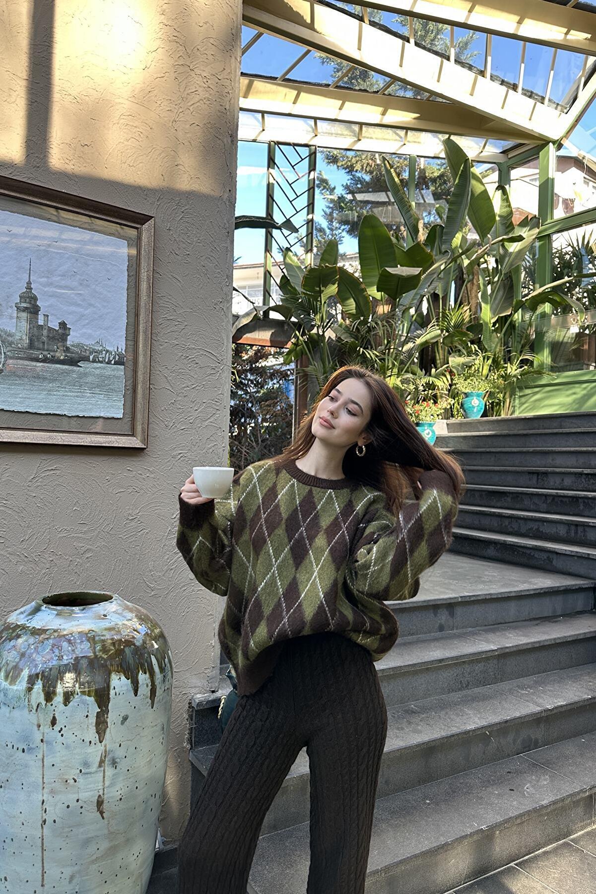 Genel Markalar BİSİKLET YAKA BAKLAVA DESEN TRIKO KAZAK - Kadın Üst Giyim