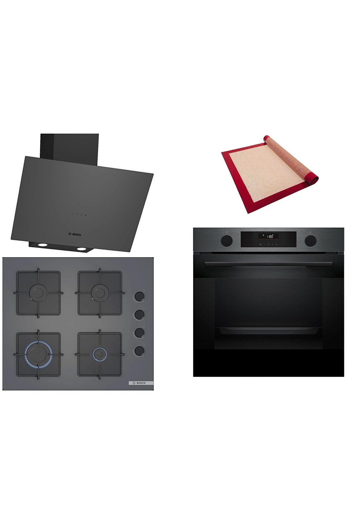 Gri 3 lü Ankastre Set (HUA736EG0T-POP6C9P30O-DWK64PJ70T)-Buhar Destekli - Fırın Matı ile
