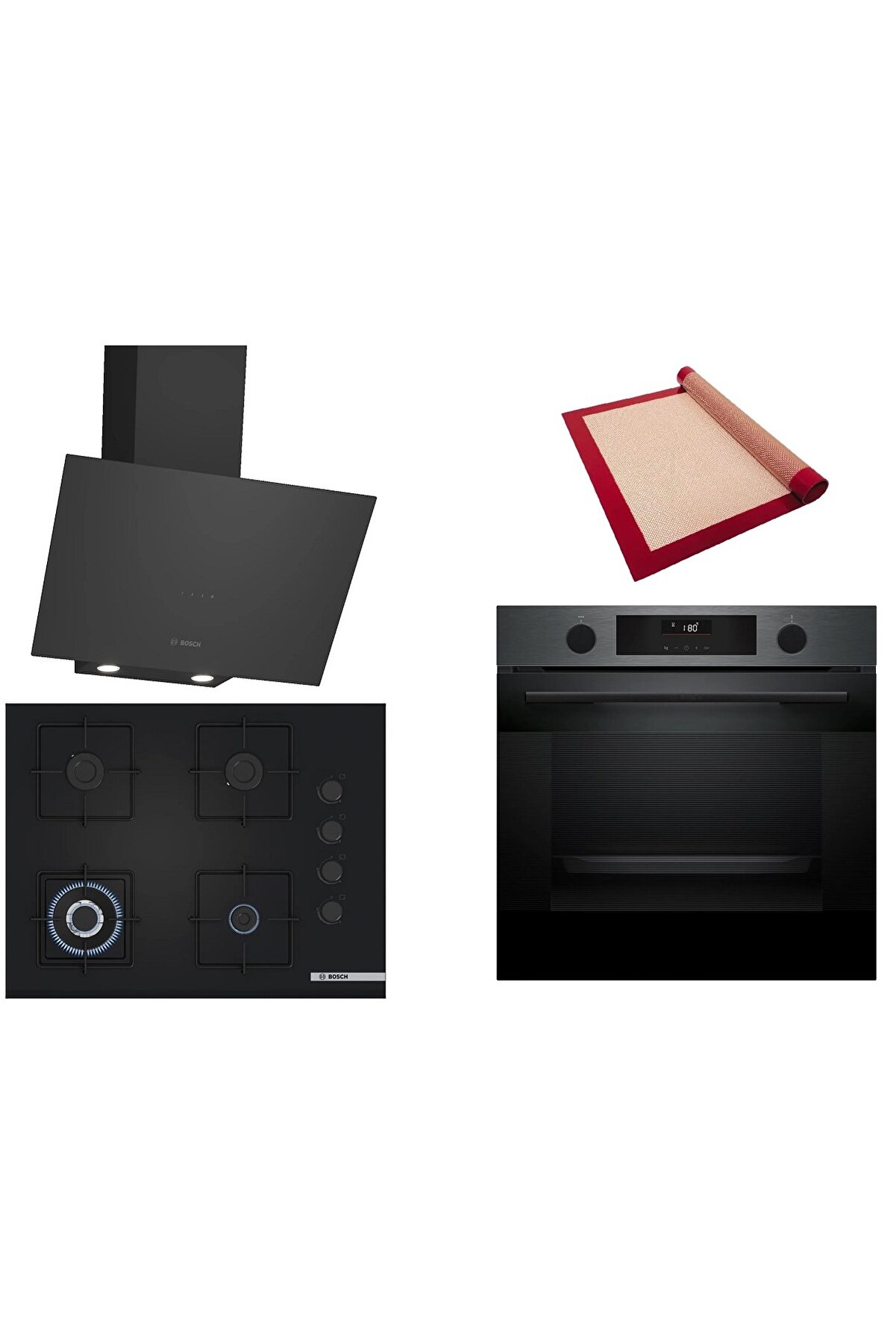 Siyah 3 lü Ankastre Set (HUA736EG0T-POH7C6P30O-DWK64PJ60T ) Buhar Destekli - Pişirme Matı ile