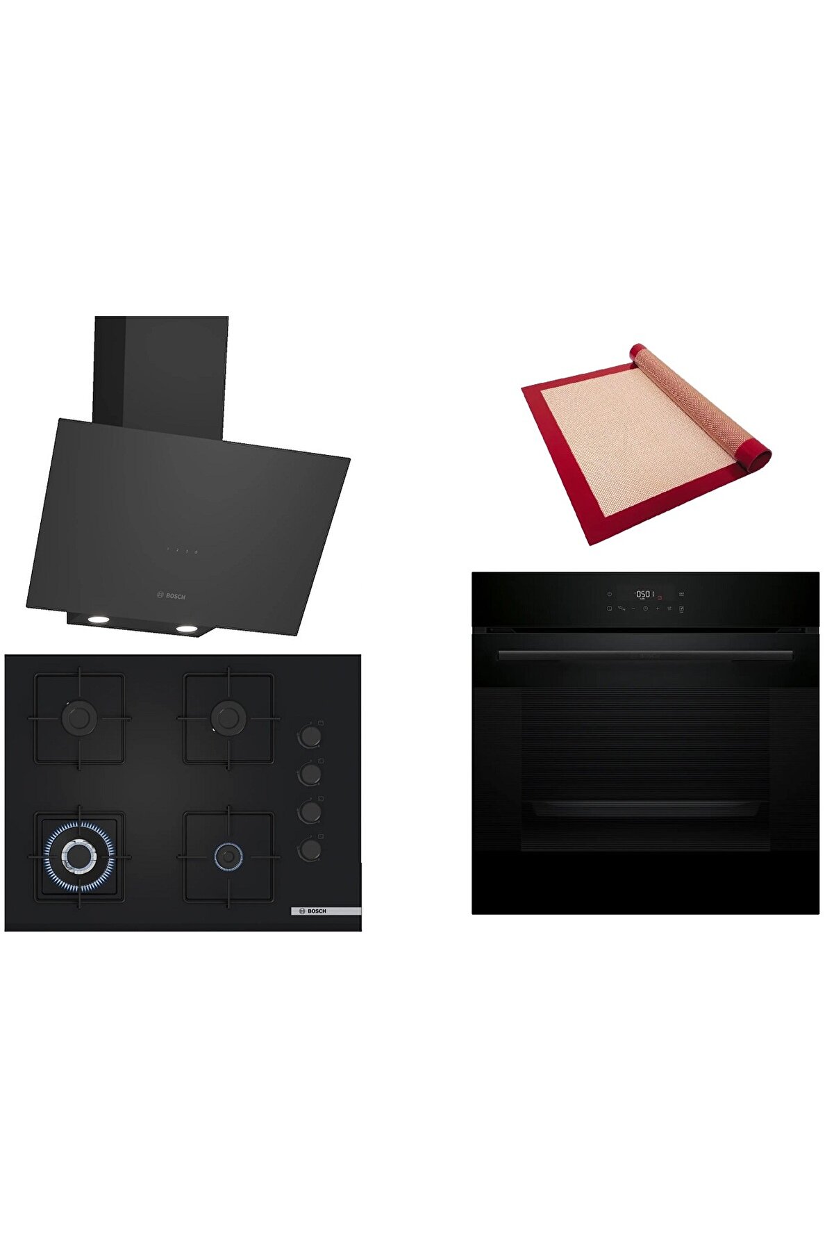 Siyah 3 lü Ankastre Set ( HJG852YB0T - POH7C6P30O - DWK64PJ60T ) 3D Fry - Pişirme Matı ile
