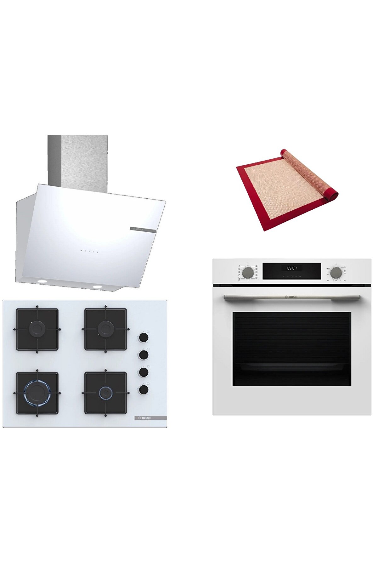 Beyaz 3 lü Ankastre Set (HUA717BV0T-POP7C2P30O-DWK66PJ20T) Buhar Destekli - Pişirme Matı ile