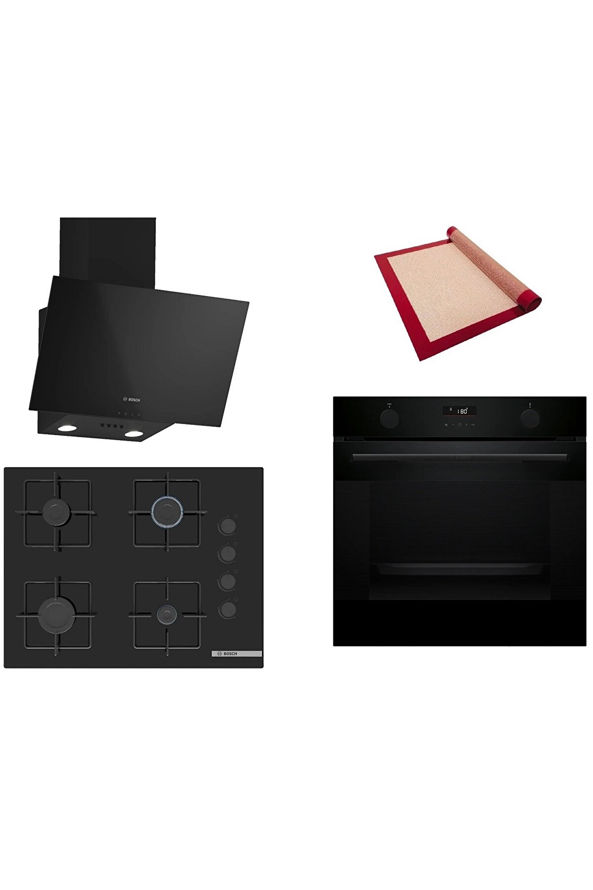 Siyah 3 lü Ankastre Set (HUA736EA0T-POP7C6P30O-DWK63PJ60T) Buhar Destekli - Pişirme Matı ile