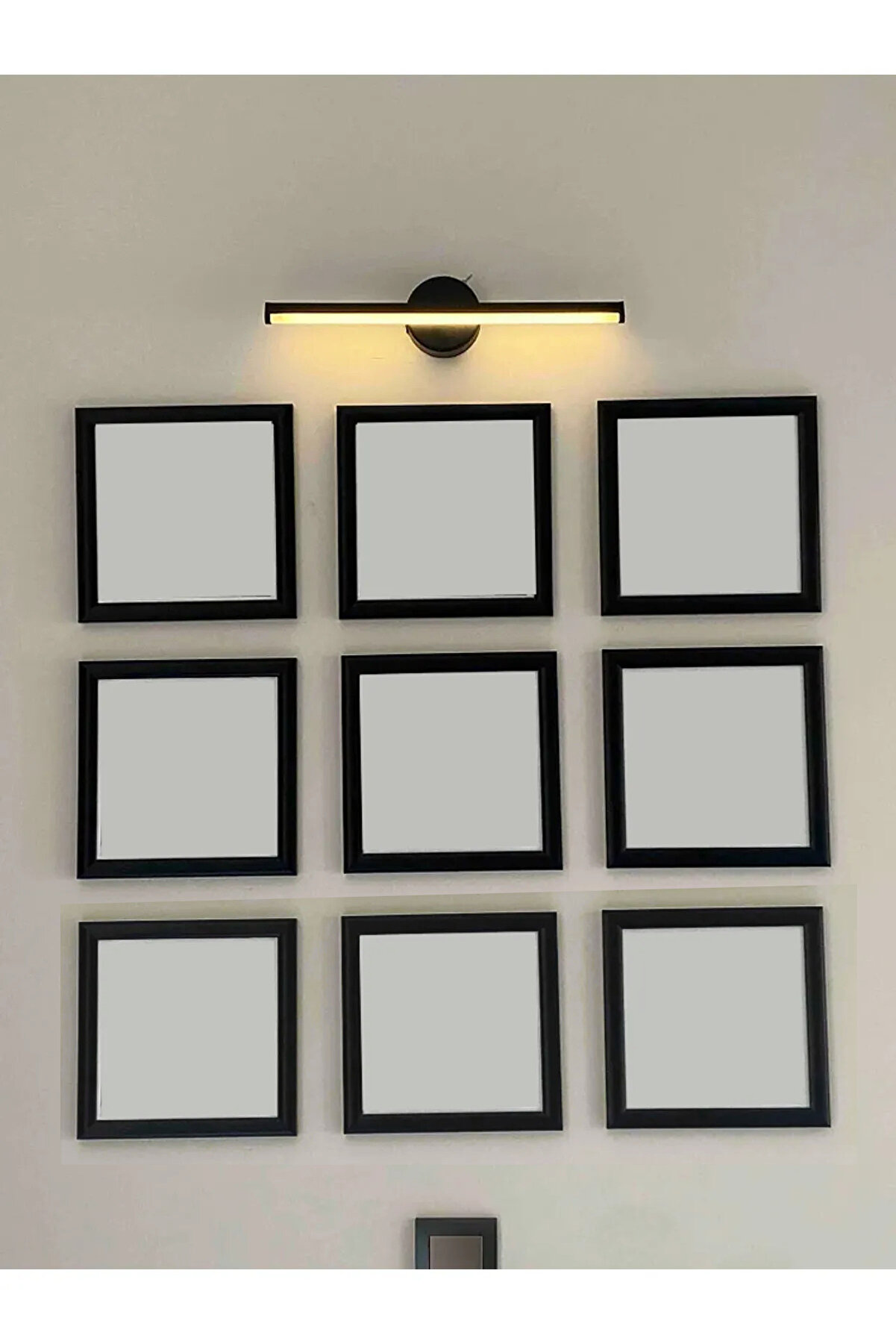 Wooden Factory 9 Adet Siyah Çerçeve Seti - 20x20 Cm Kare Duvar Dekoru