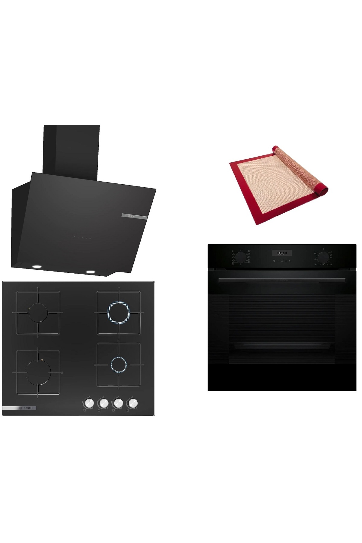Siyah 3 lü Ankastre Set (HUA717BA0T-PNP6C6O12O-DWK66PJ60T ) Buhar Destekli - Fırın Matı ile
