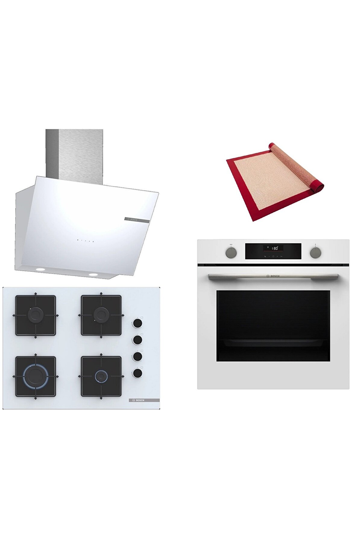 Beyaz 3 lü Ankastre Set (HUA736EV0T-POP7C2P30O-DWK66PJ20T) Buhar Destekli - Pişirme Matı ile