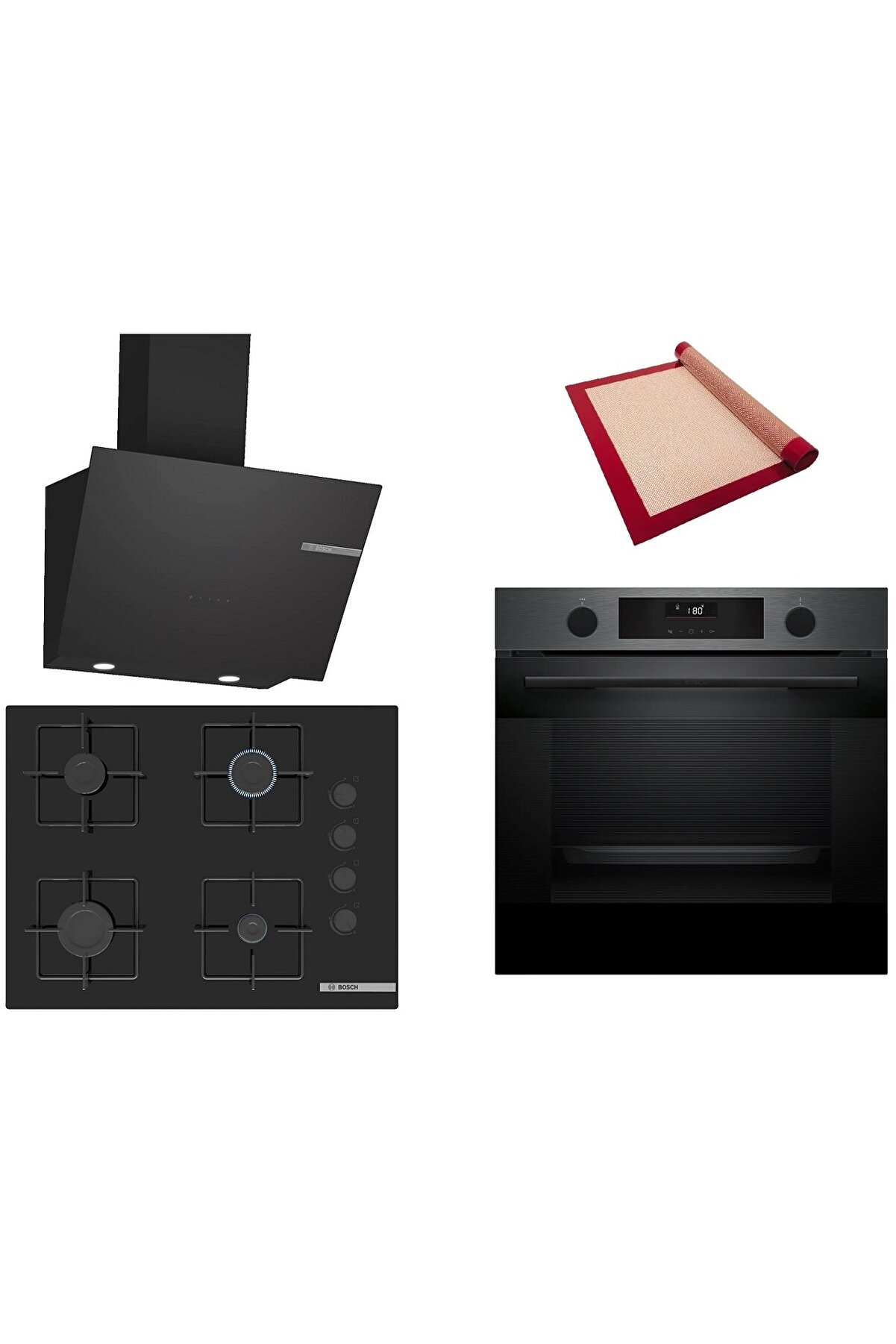 Siyah 3 lü Ankastre Set (HUA736EG0T-POP7C6P30O-DWK66PJ60T) Buhar Destekli - Pişirme Matı ile