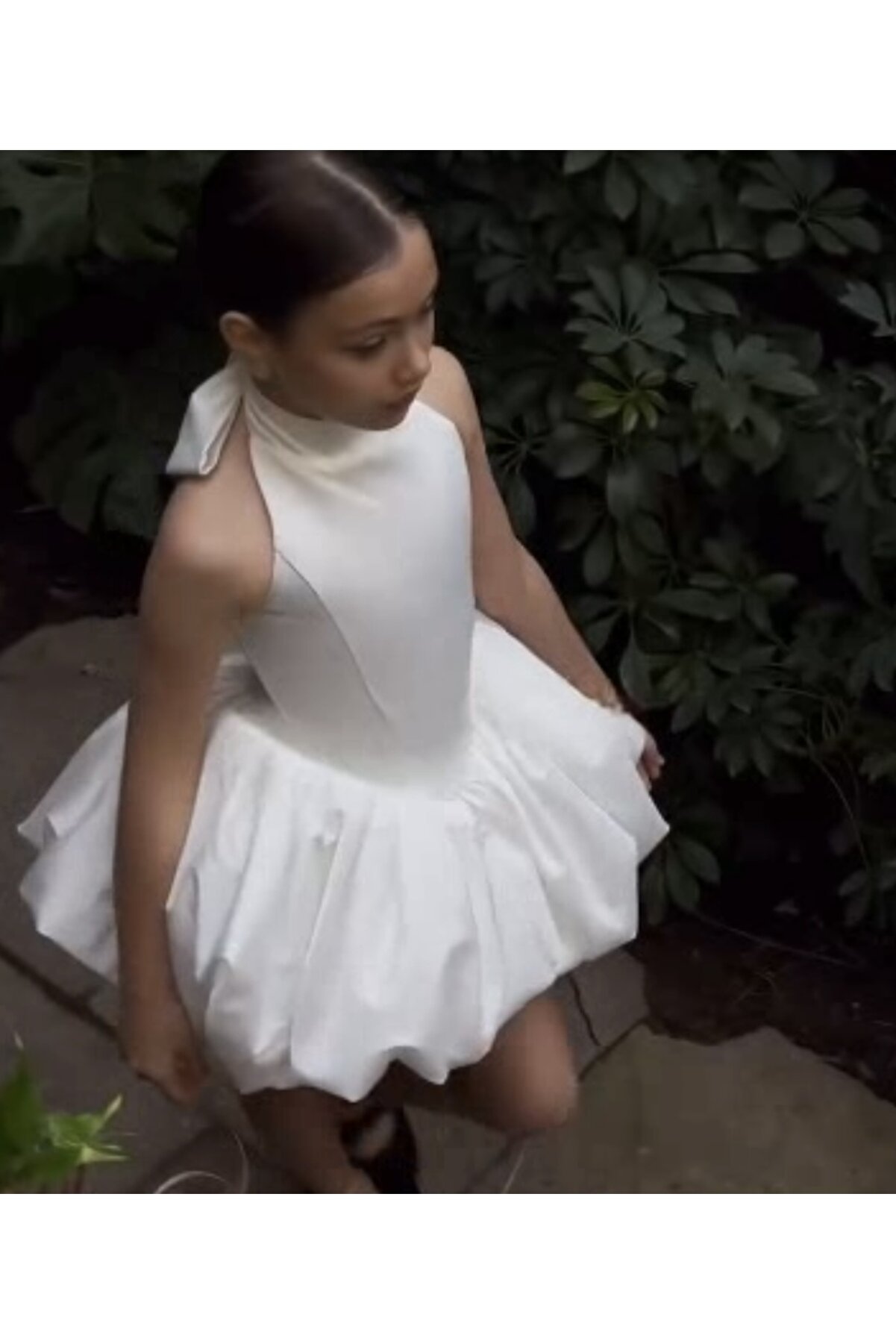 FİLİZ ŞANAL Kız Çocuk Abiye Elbise - Beyaz Saten Balon Etek Nikah & Düğün Elbisesi
