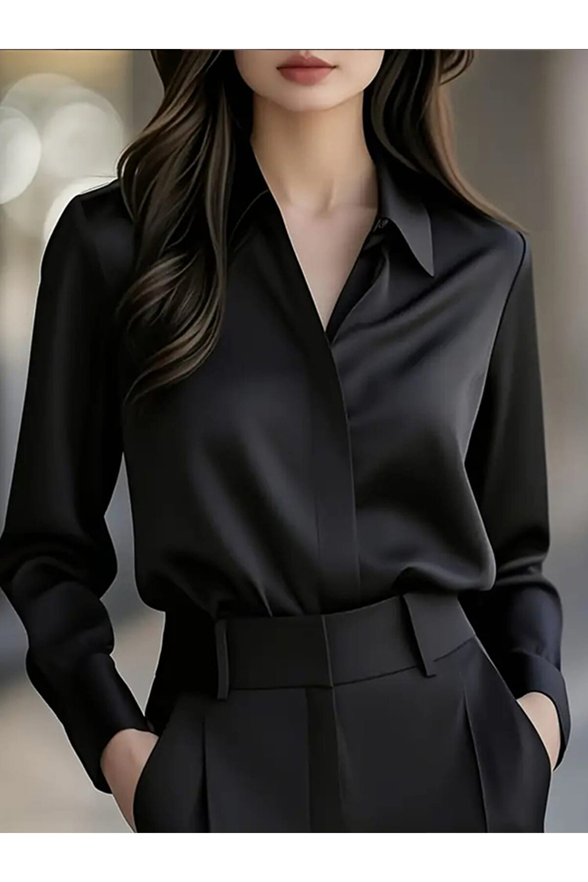 TRENDBUTİKOFFİCİAL Saten Kumaş Gömlek - Siyah - Şık ve Konforlu Üst Giyim