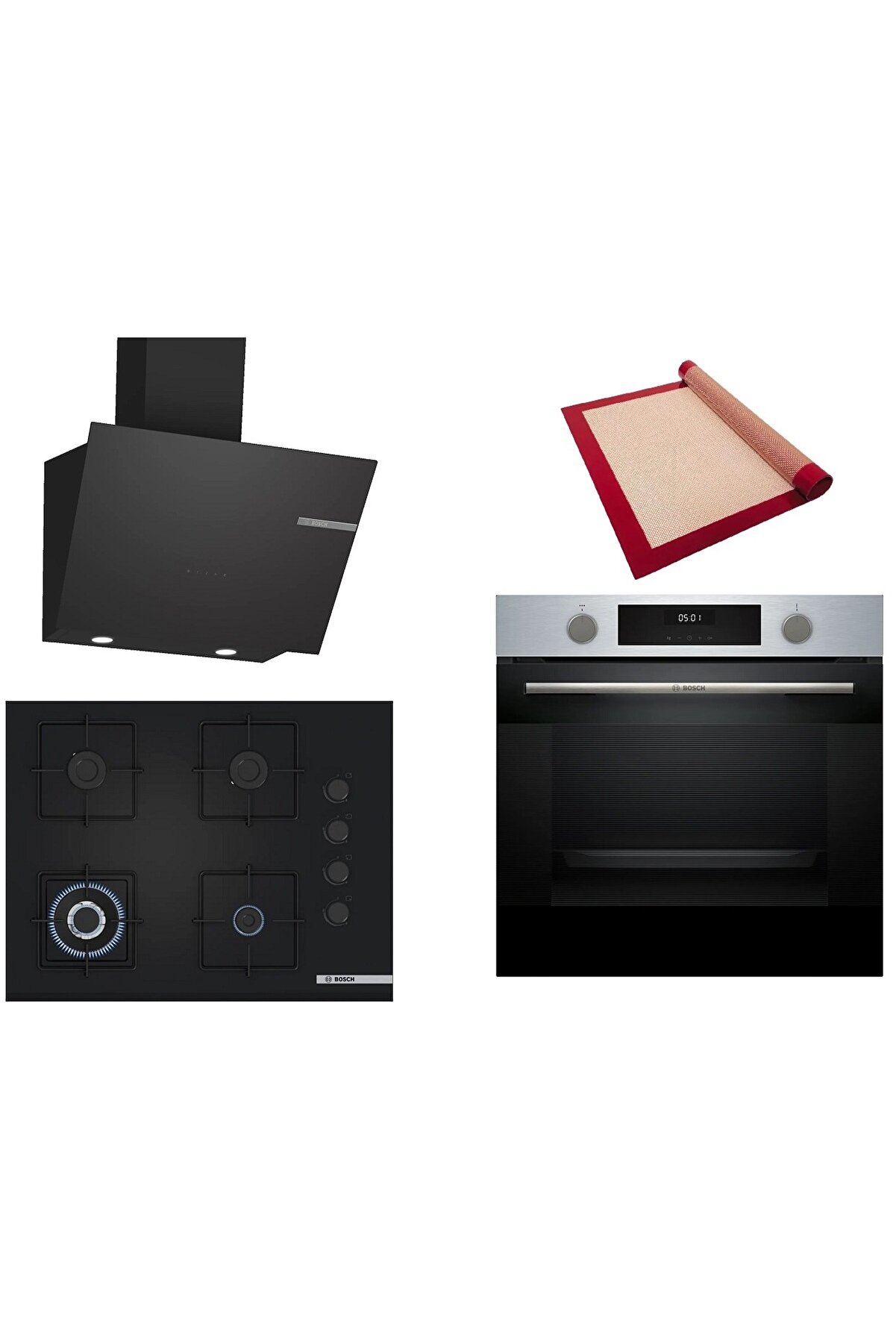 Siyah 3 lü Ankastre Set (HUA717BR0T-POH7C6P30O-DWK66PJ60T) Buhar Destekli - Pişirme Matı ile